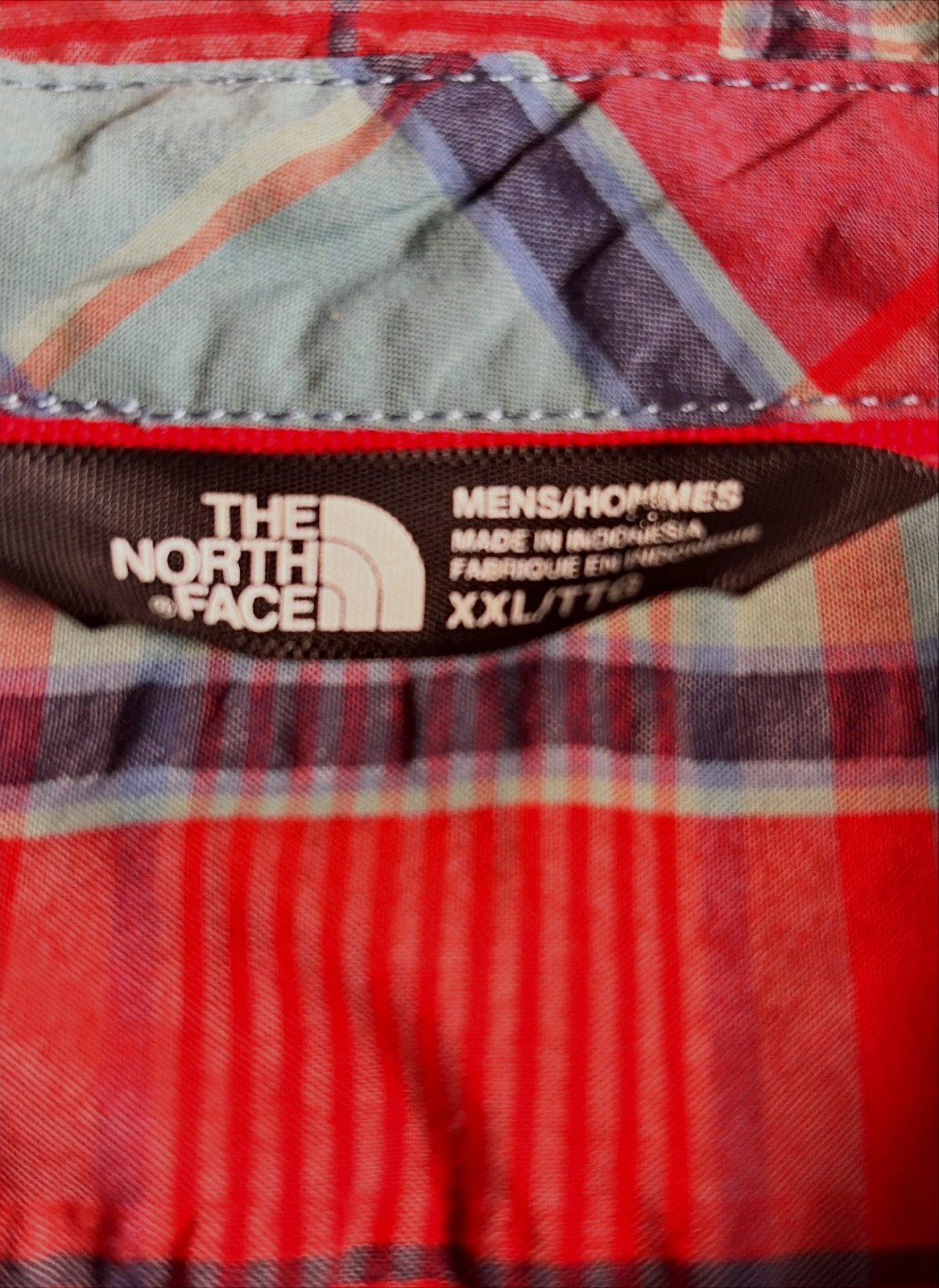 The North Face Mens Short Sleeve Shirt 2XL Red Gray Plaid Nylon/Poly Wicking