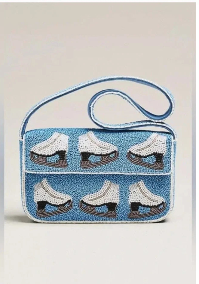 NWT ANTHROPOLOGIE FIONA BEADED BAG PURSE WINTER ICON EDITION Ice Skates