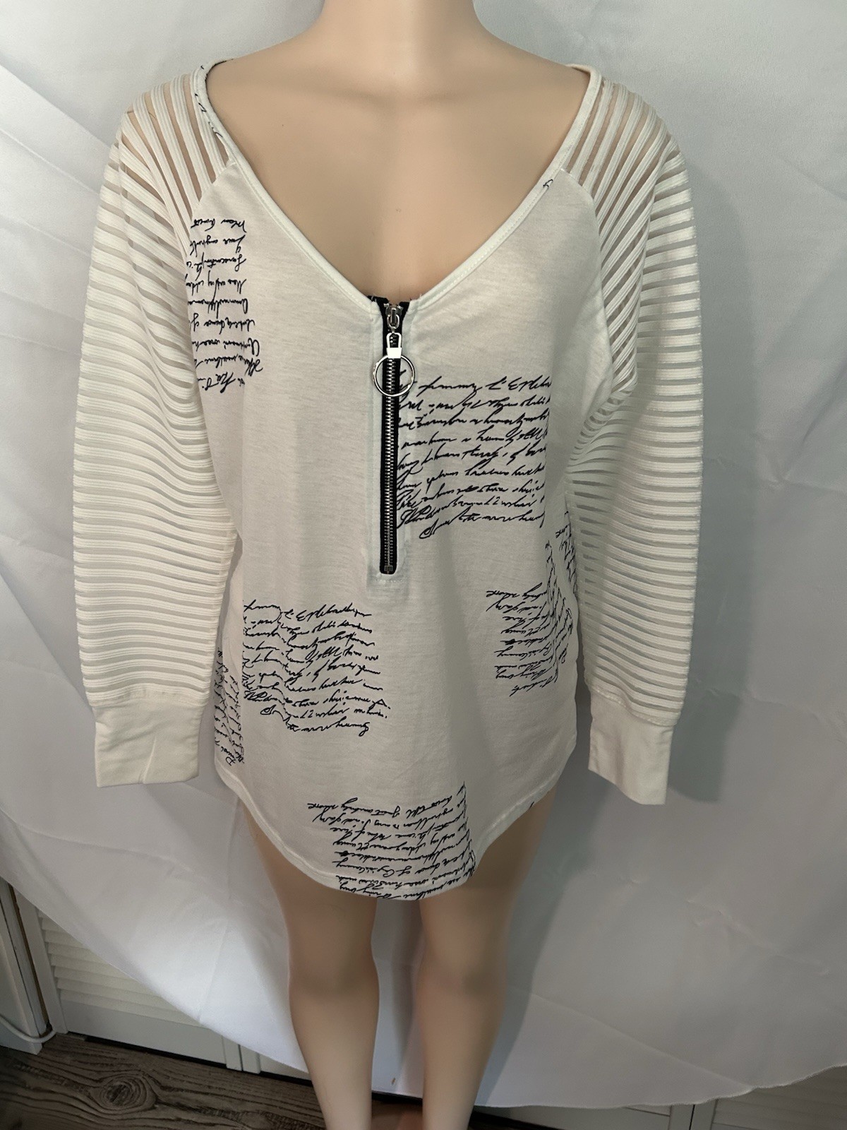 Women’s Striped Long Sleeve Mesh Top