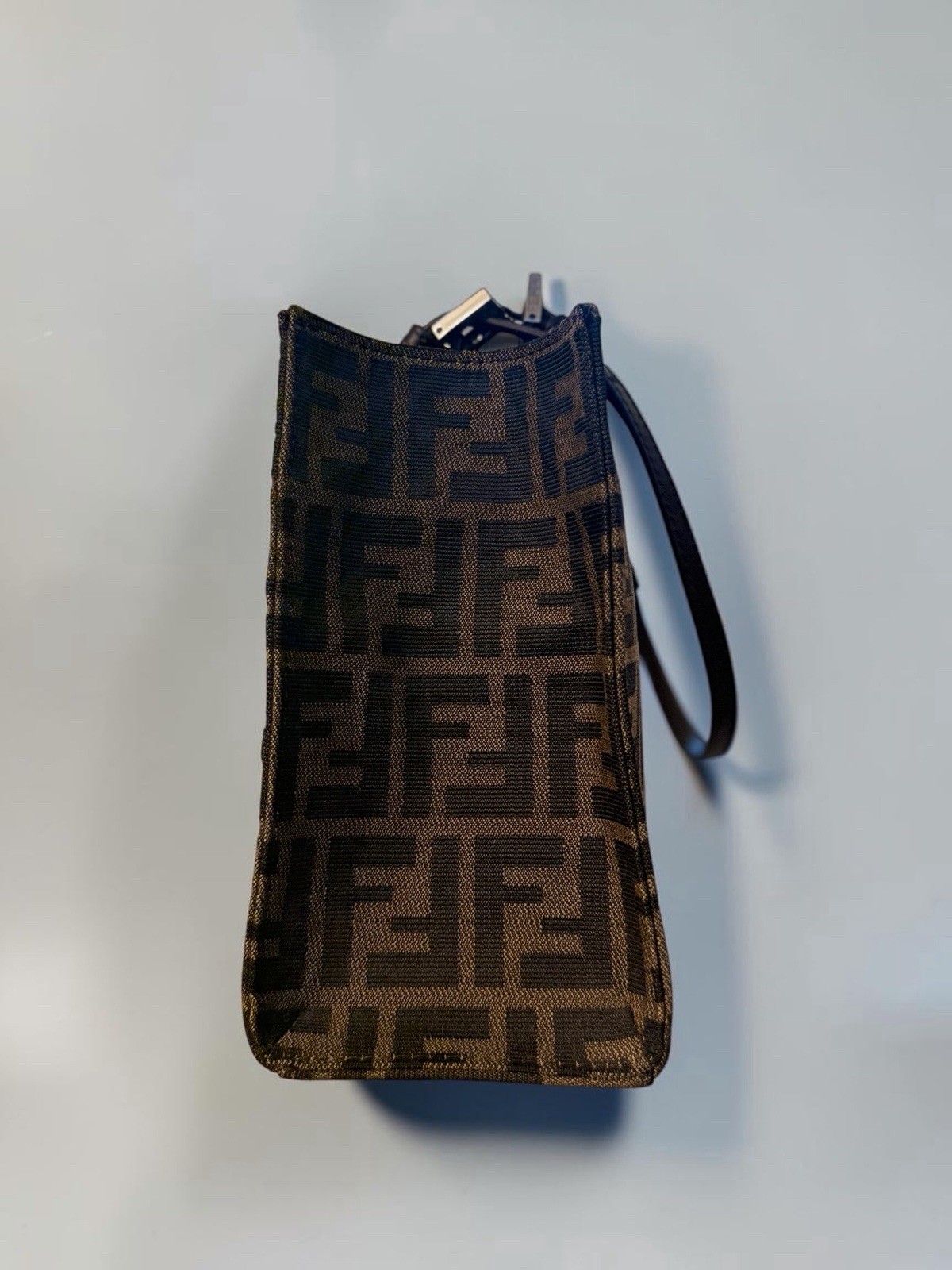 Fendi Zucca FF Monogram Brown Tote Bag Silver Hardware Magnetic Closure Pockets