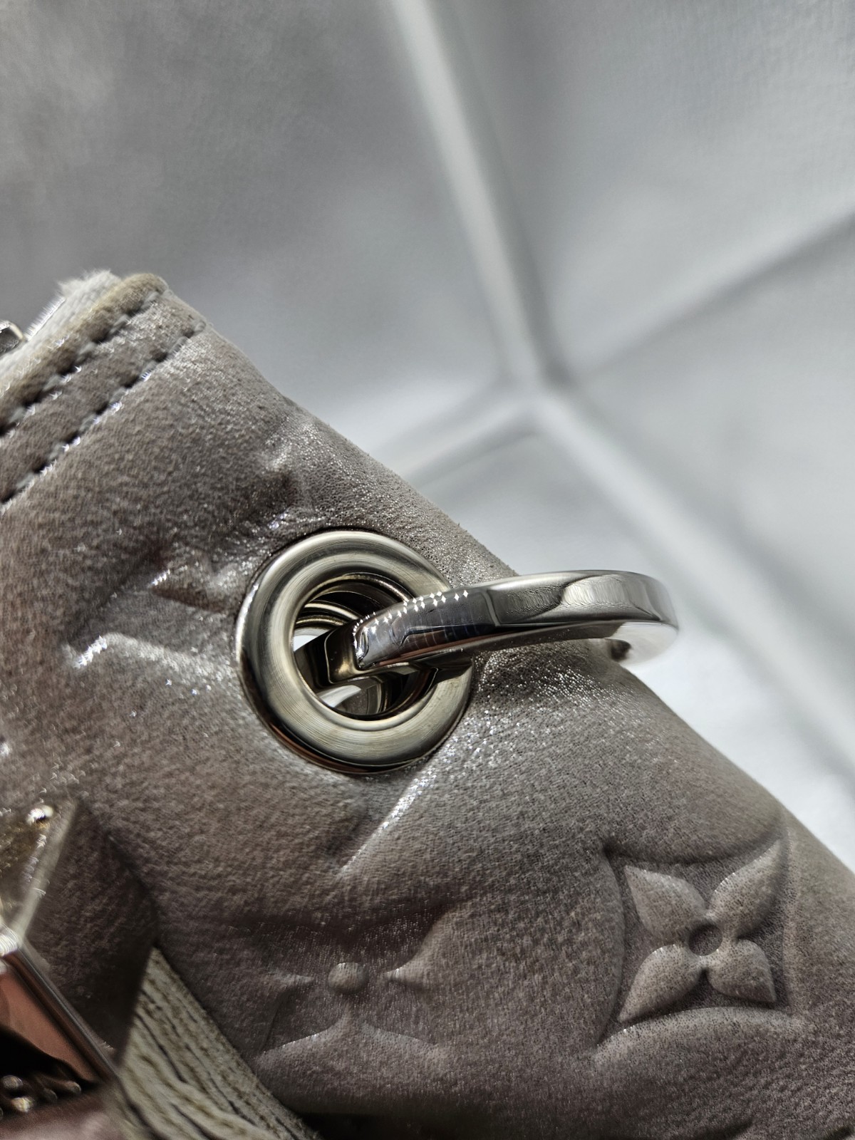 LOUIS VUITTON Silver Monogram Shimmer Leather Halo Bag
