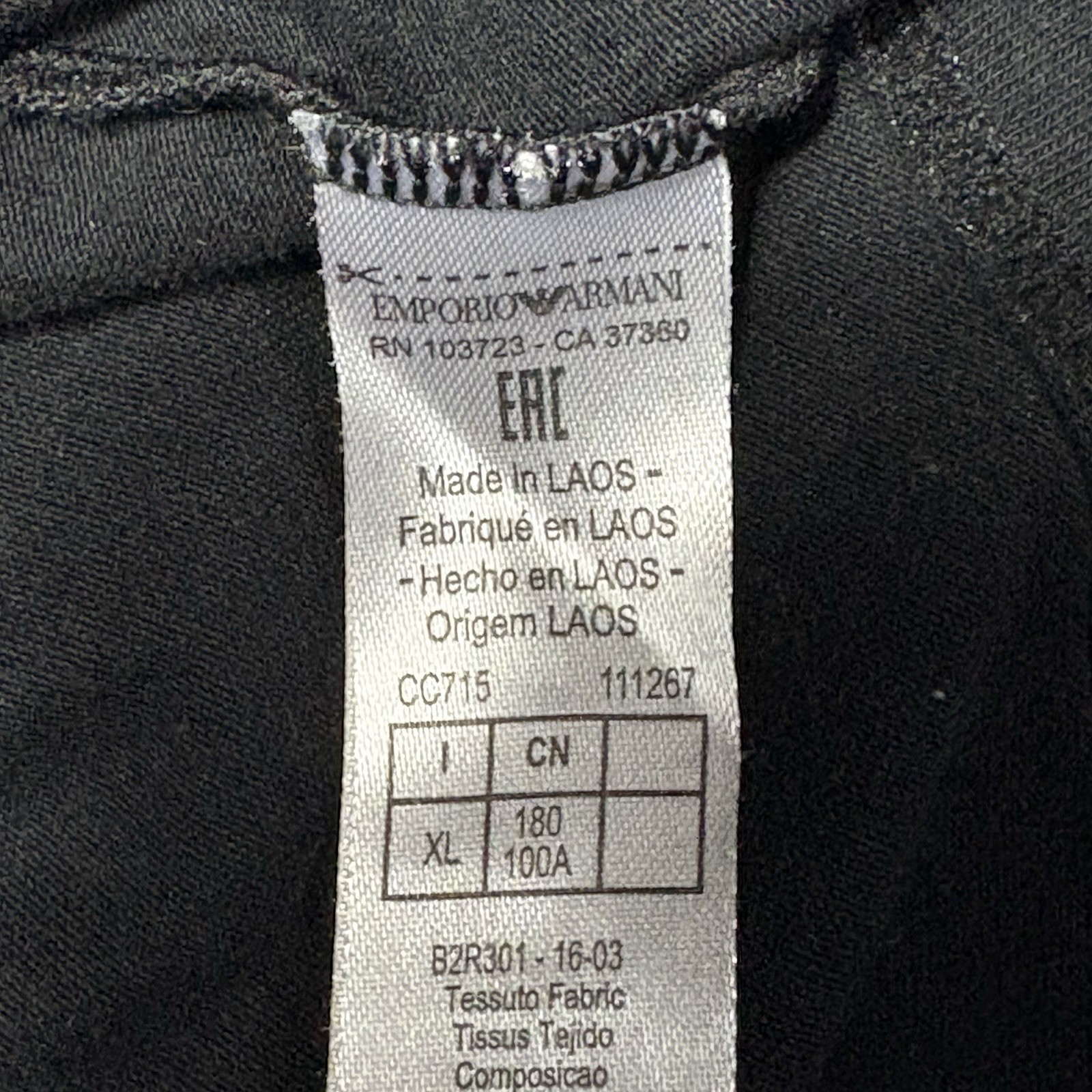 Emporio Armani EA7 Men’s XL Black Logo T Shirt Stretch Cotton Crew Neck Tee