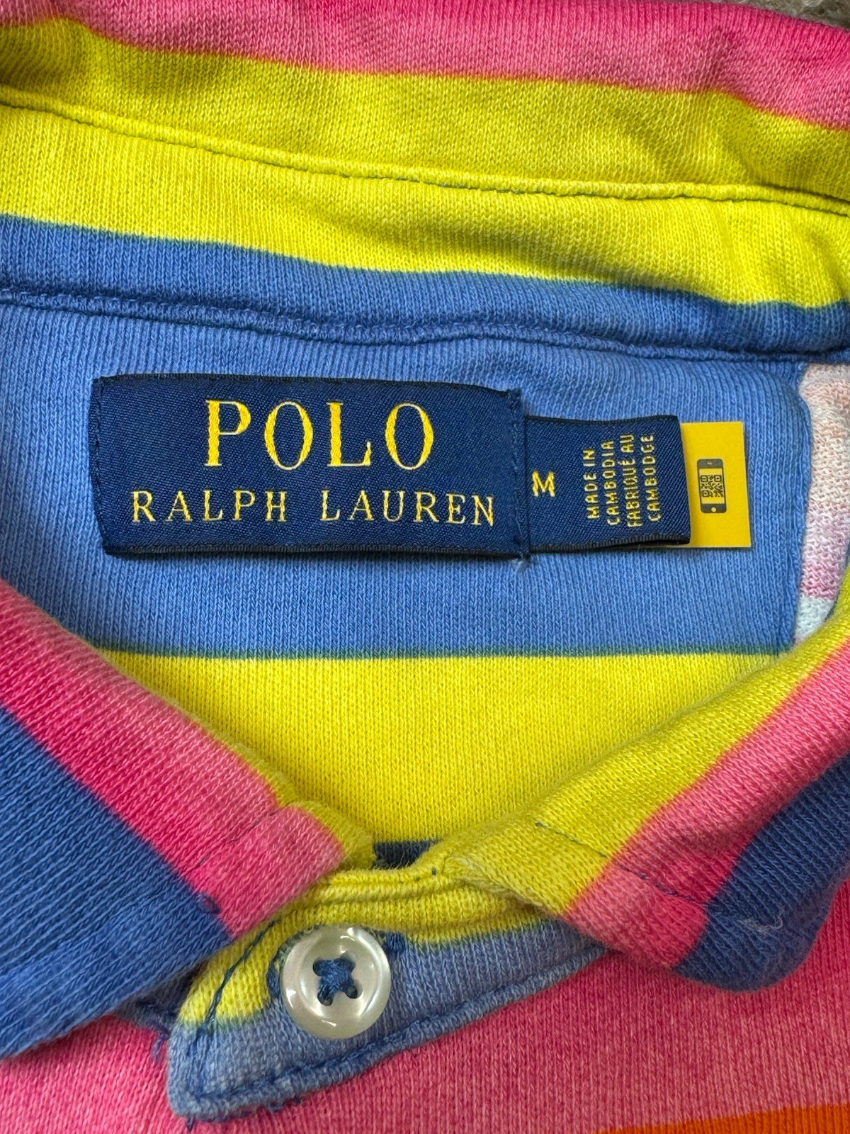 Ralph Lauren Polo Shirt Mens Medium Multicolor Striped Classic Fit Terry Spa