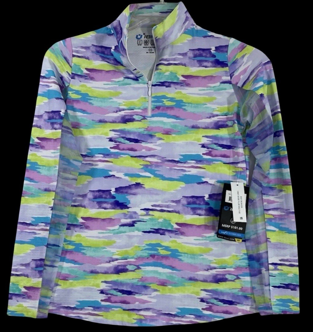 NWT IBKUL Golf Tennis Pullover Top XS S XXL Activewear Long sleeve Mesh Purpe E5