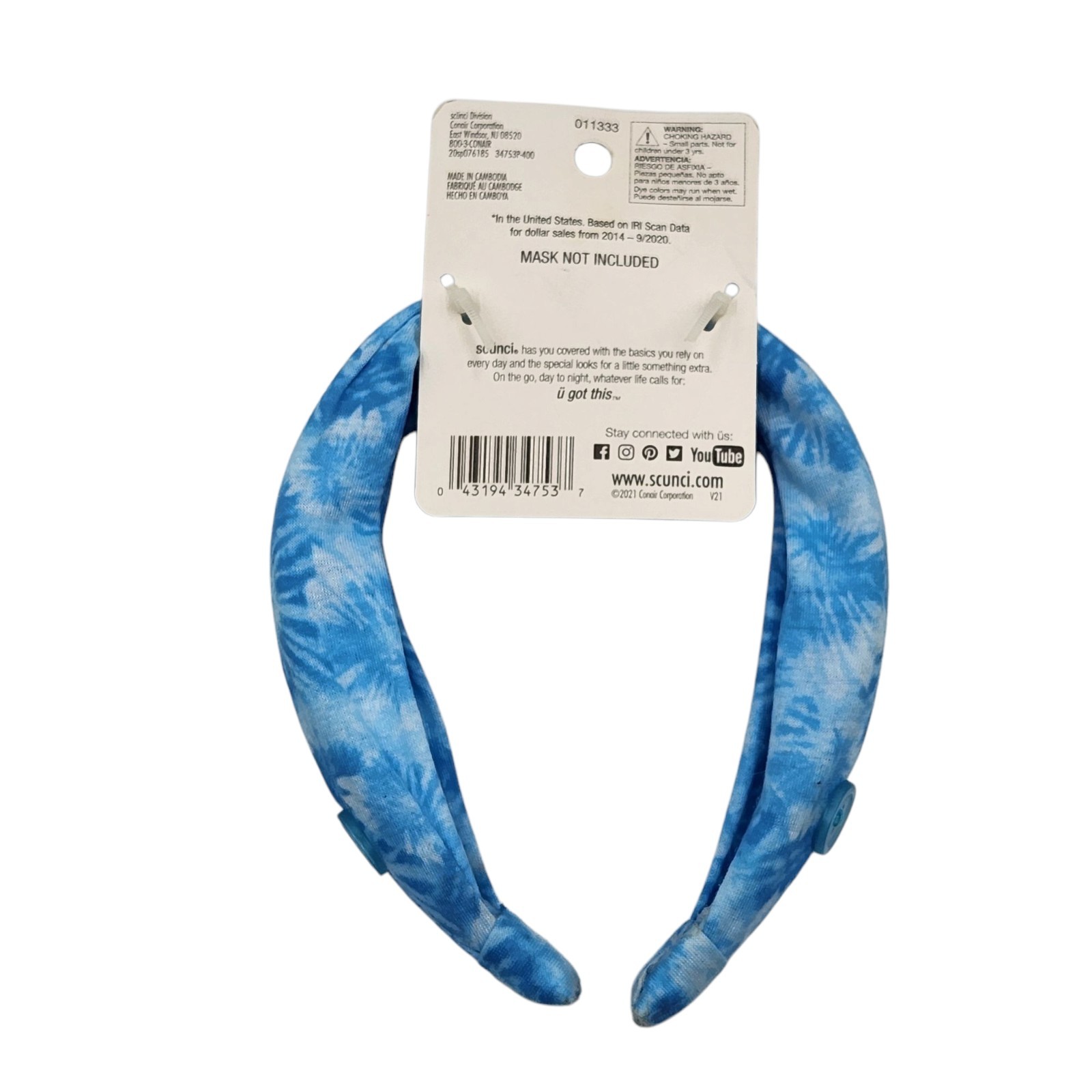 Scunci U Got This Headband with Buttons for Mask 3 Pcs Multicolor Tie Dye Set