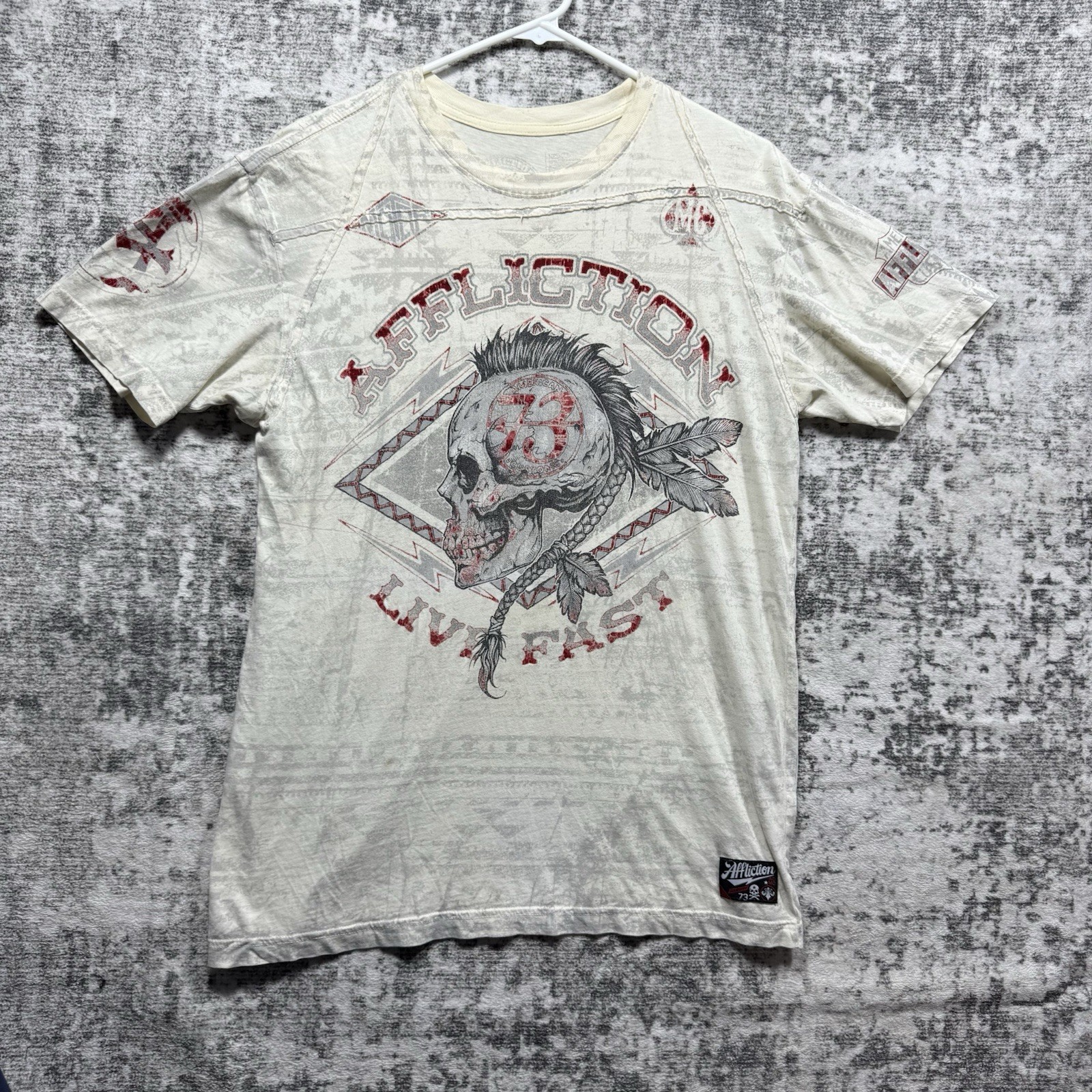 Vintage Y2K Affliction Mens M Live Fast American Custom Skull All Over Print