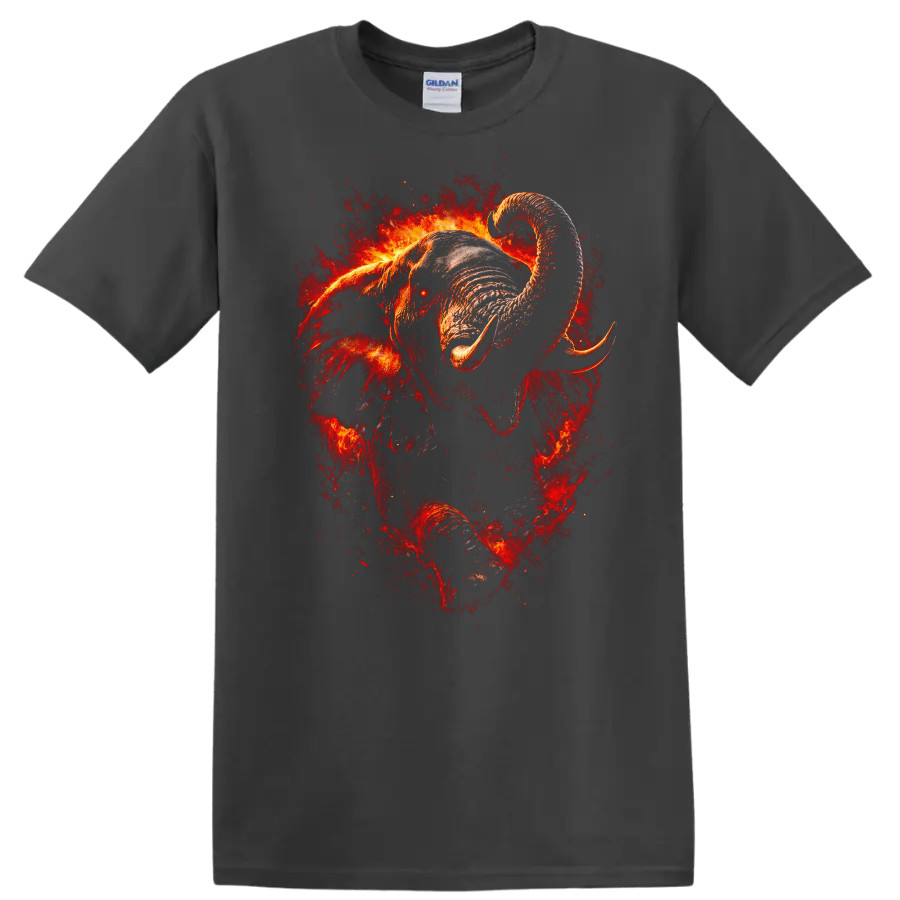 Elephant Fire Colorful Graphic T Shirt Unique Animal Design Tee