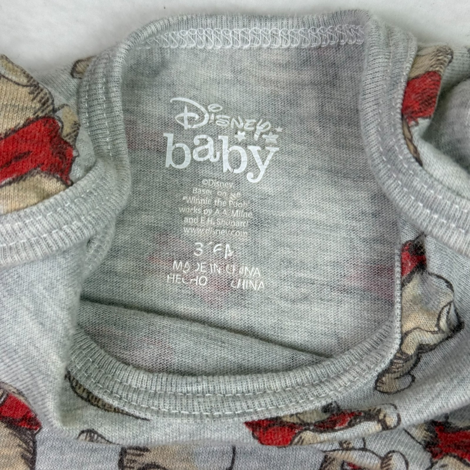 Winnie The Pooh Baby One Piece Bodysuit Jumper Size 3-6 Months Gray