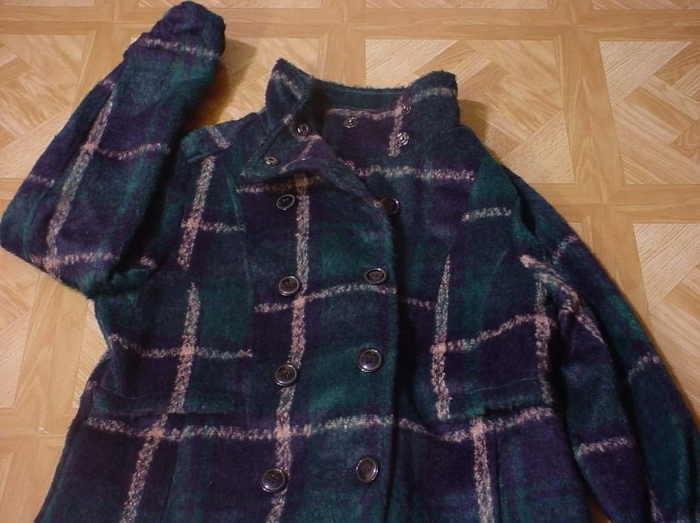 Fresh New York Women’s Double Breasted Green/Navy Blue Plaid Faux Wool Peacoat L