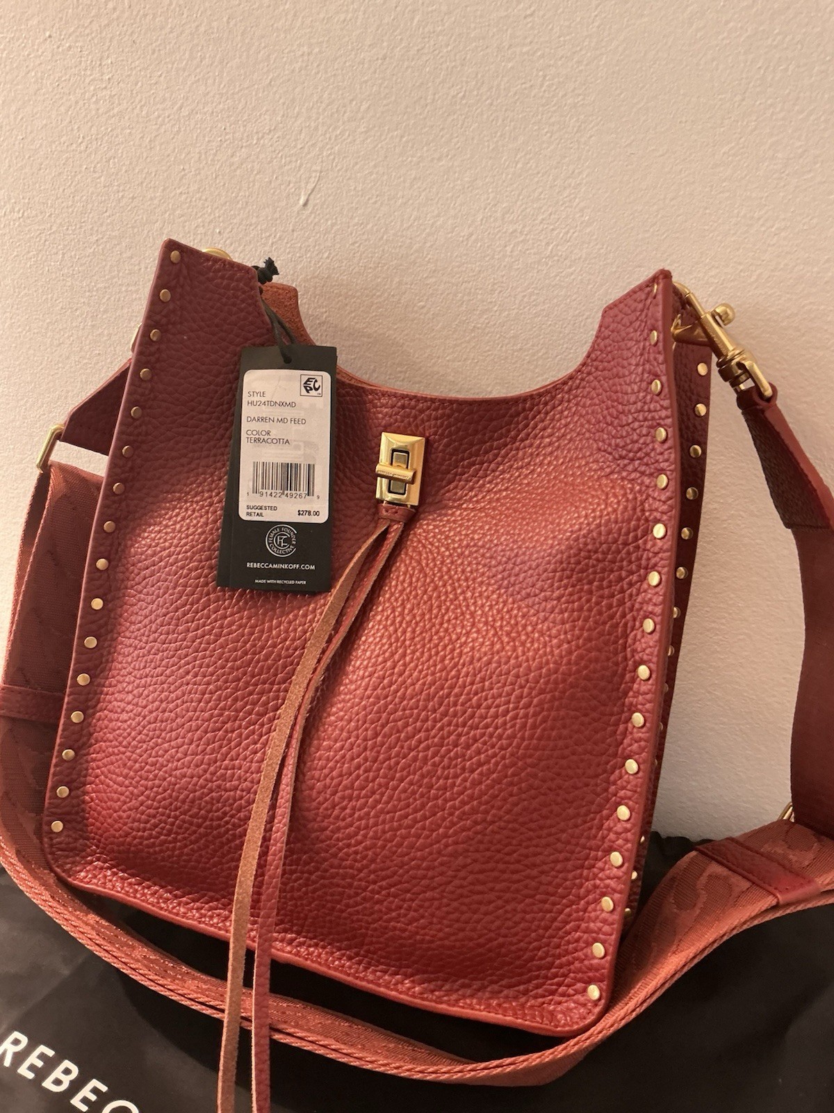 REBECCA MINKOFF DARREN MED FEED CROSSBODY $ 278 TERRACOTTA