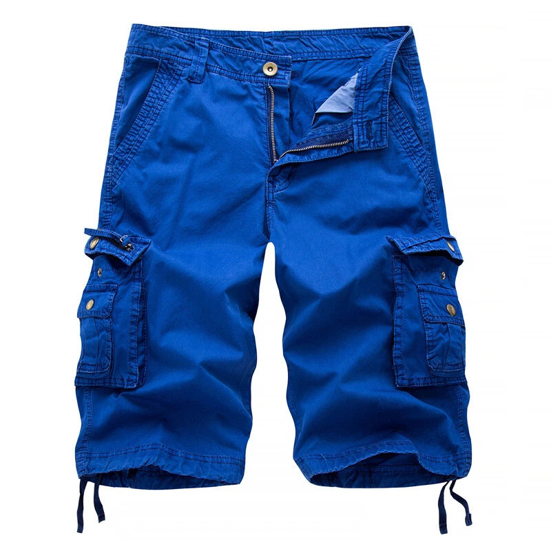 Mens Casual Solid Cargo Shorts Multi Pockets Washed Lounge -30 31 32 34 36 38 40