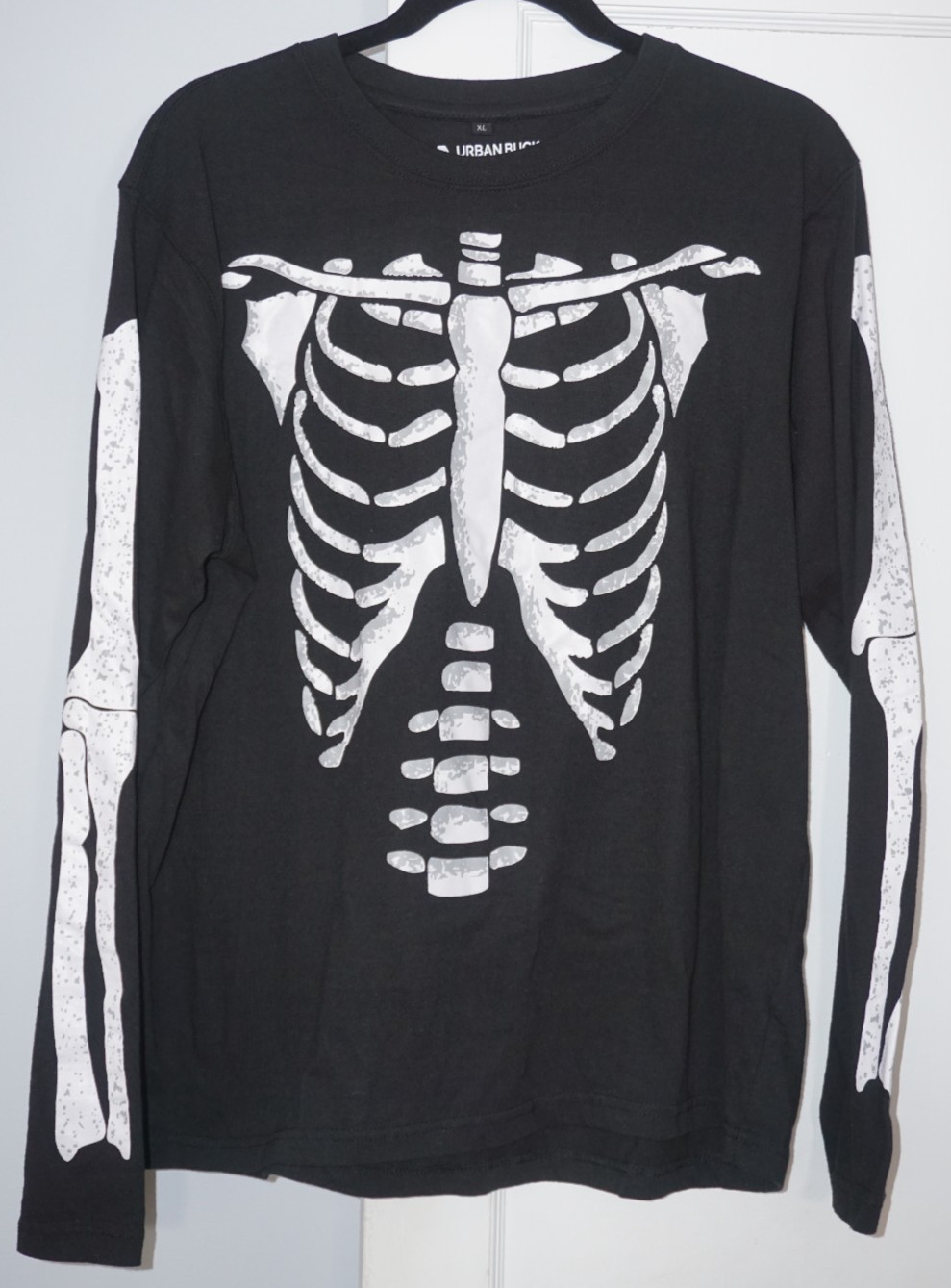 Urban Buck Skeleton Bones Ribcage Long Sleeve Black T-Shirt Mens Size XL