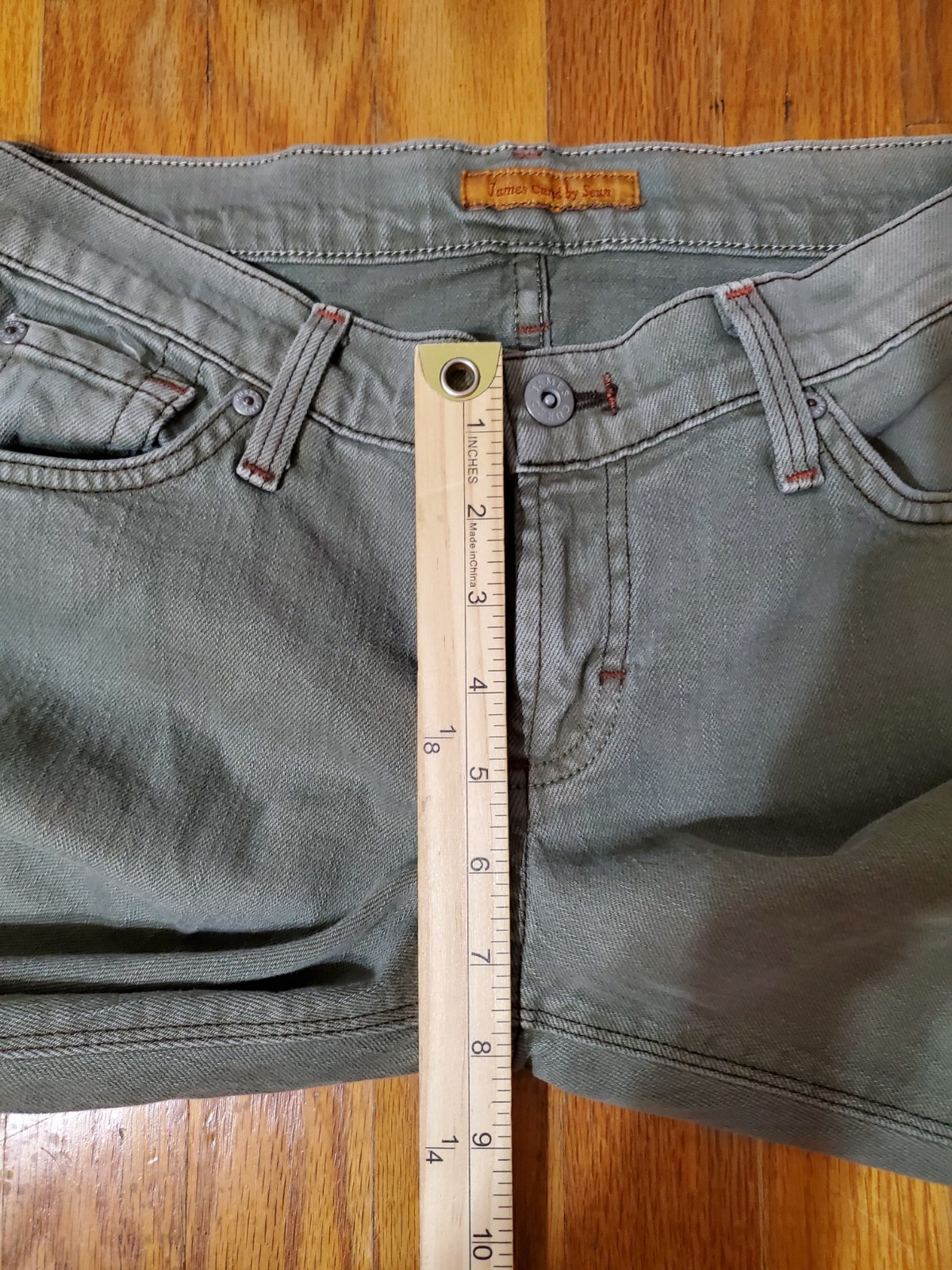 James Jeans Preserved Denim Boot Size 28 Women’s Army Green 31″ Waist USA Made