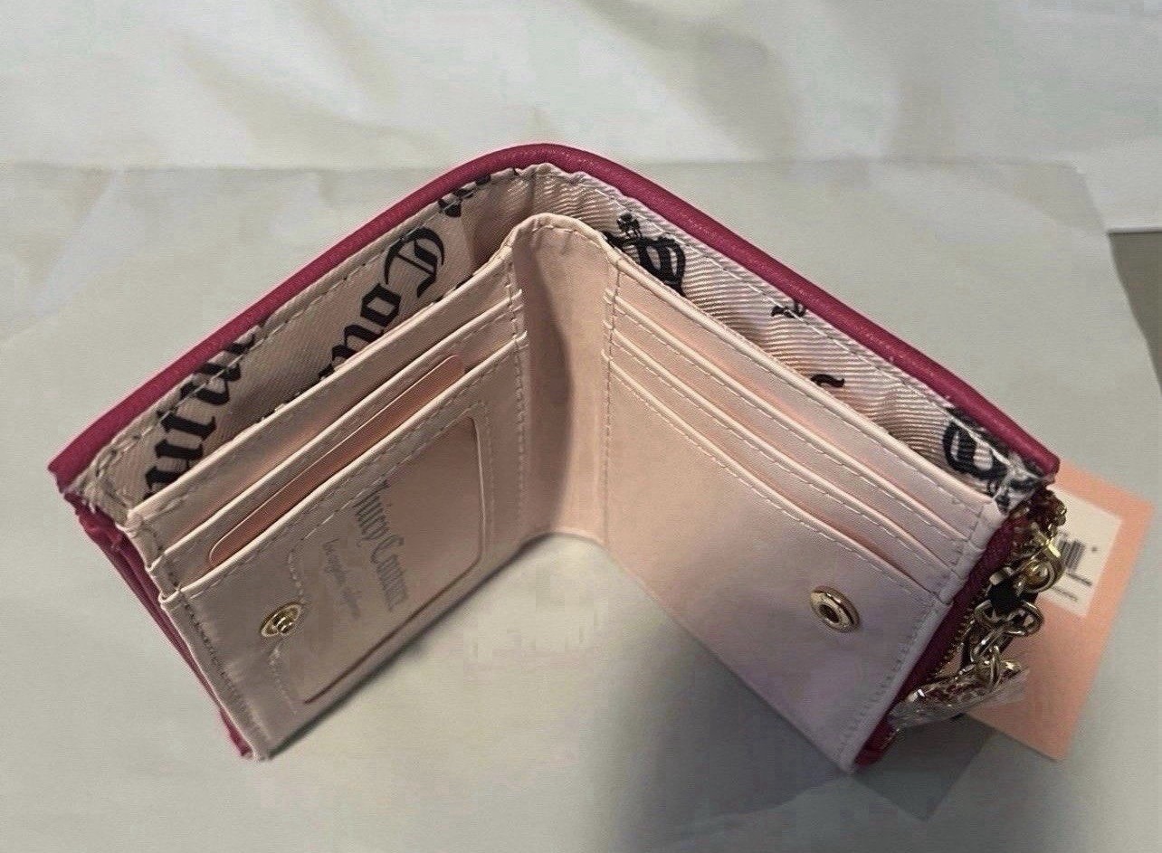 Juicy Couture Pink Quilted Studded Logo Folding Wallet, Credit Card