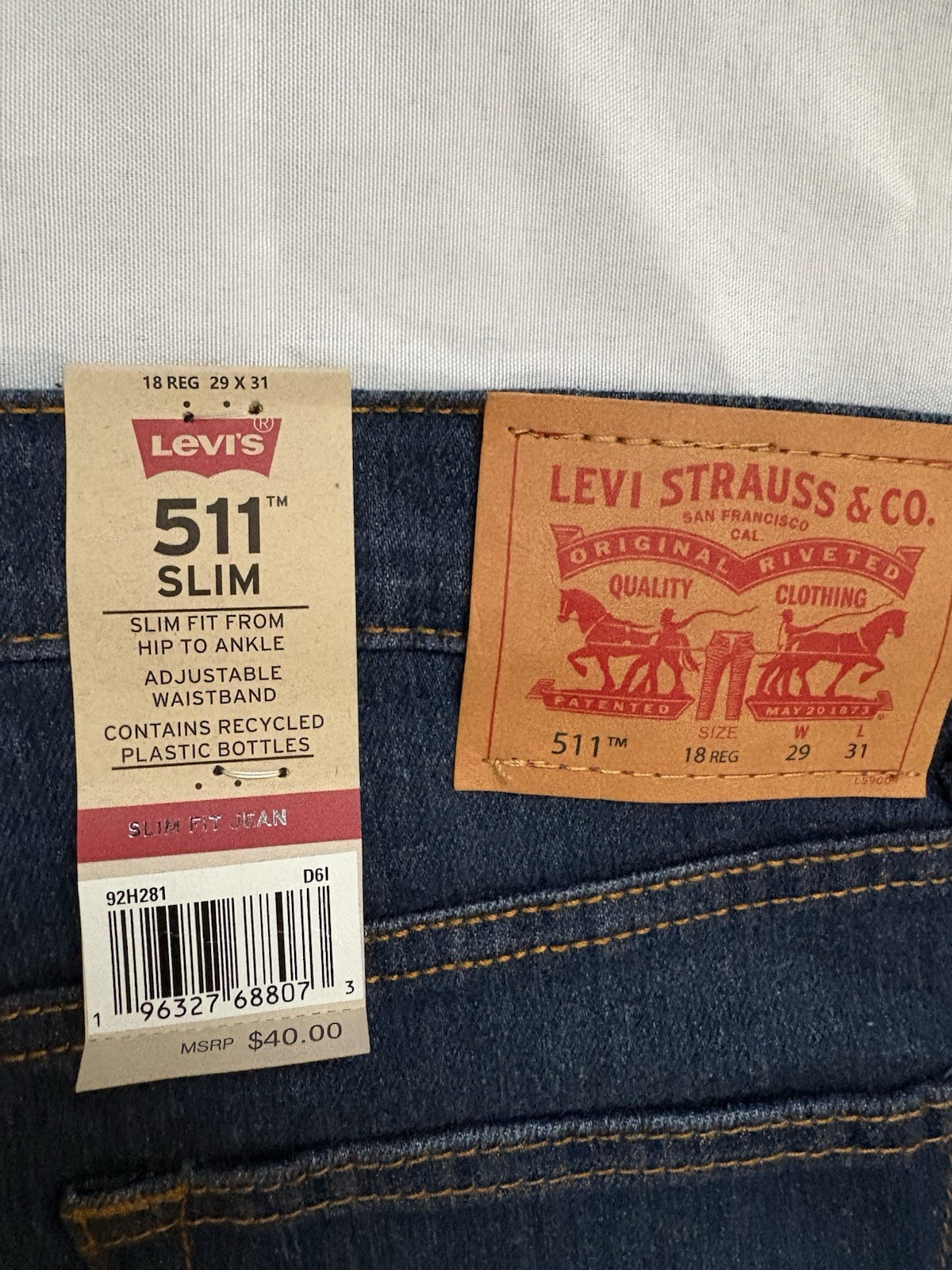 NEW Levis Boy Jeans Performance 511 Slim Fit Size 18 Reg 29X31 Adjustable 92H281
