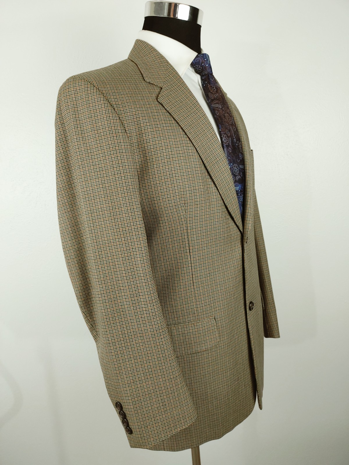 Vintage J Crew Blazer Men’s 40/41R Wool Brown Tan Houndstooth Sport Coat Jacket