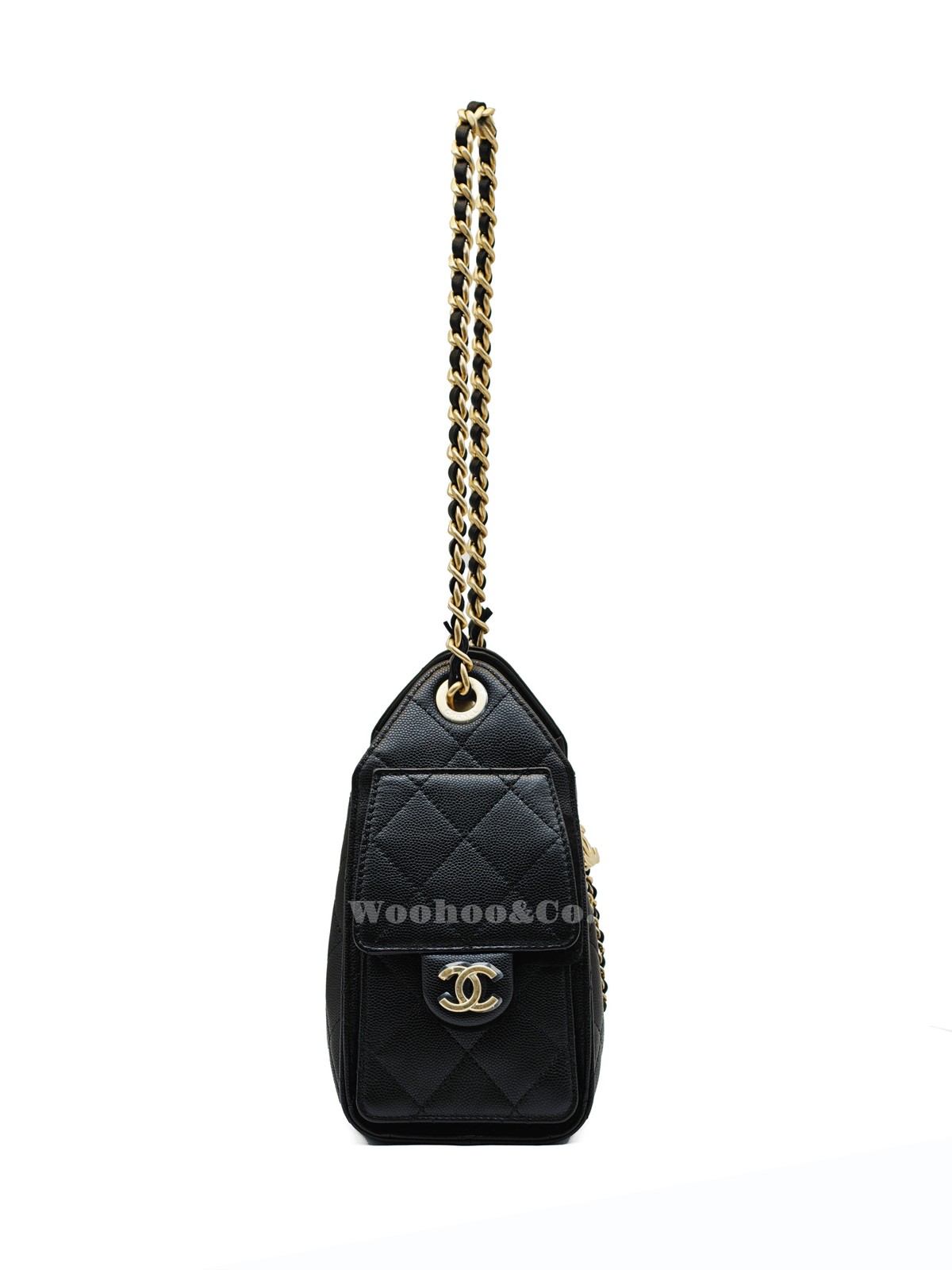 CHANEL Embossed Calfskin Shoulder Bag Mini Women’s Black 8.6 x 4.9 x 7.8 in