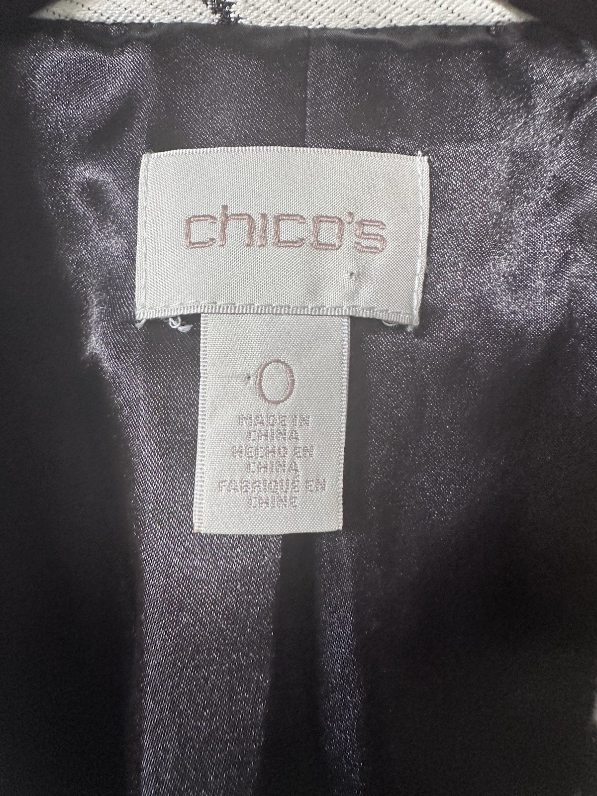 Chico’s Zebra Print Blazer Jacket Womens 0 Black White Lined Button 3/4