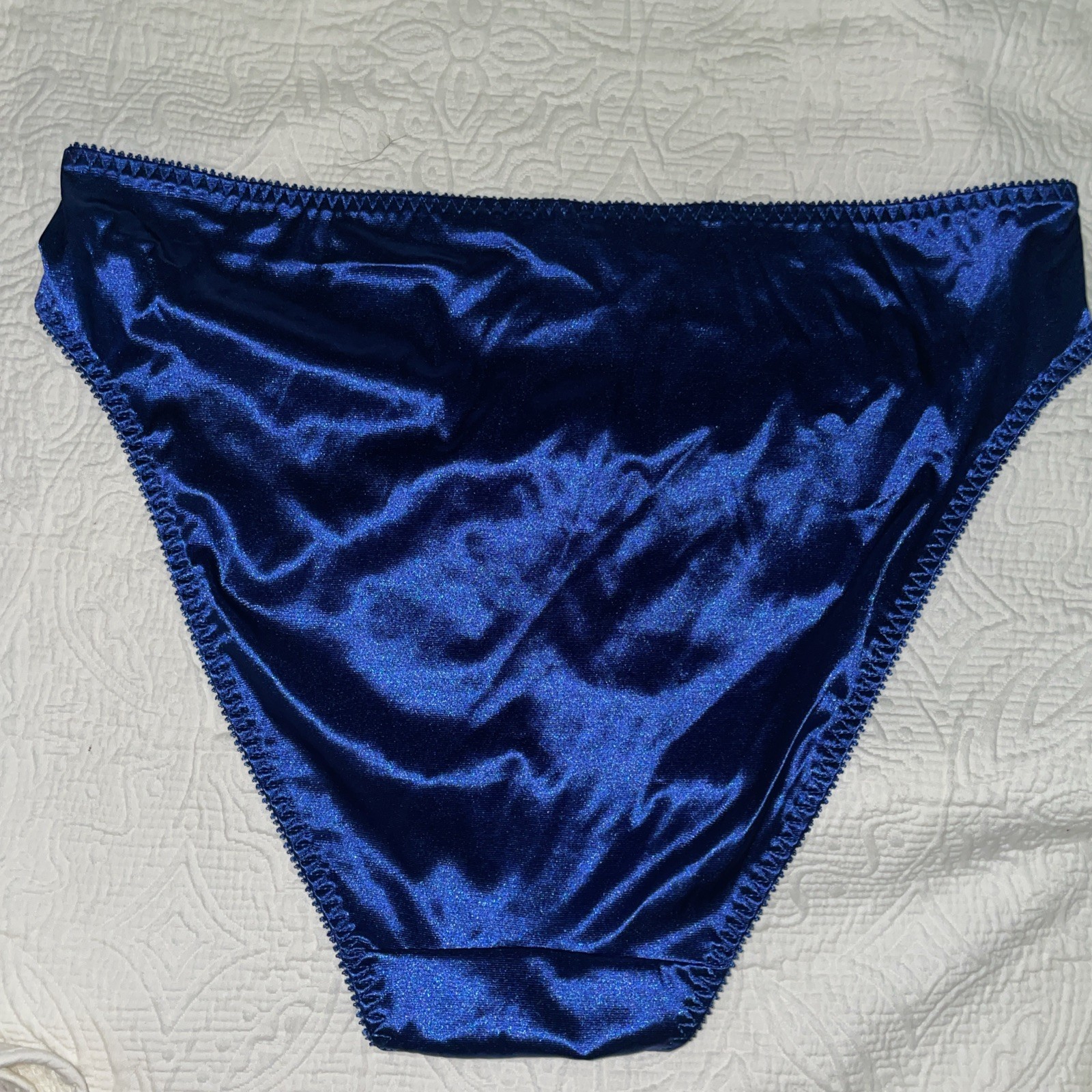 Delta Burke Panties size 10/3X Glossy Satin lace VTG hi-cut NOS Cobalt Blue