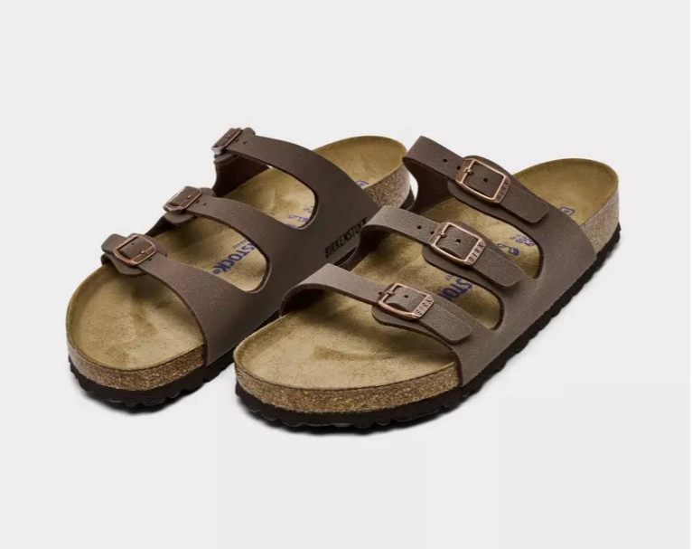 Birkenstock Florida Birkibuc in Mocha Three-Strap Soft Footbed Unisex Sandals