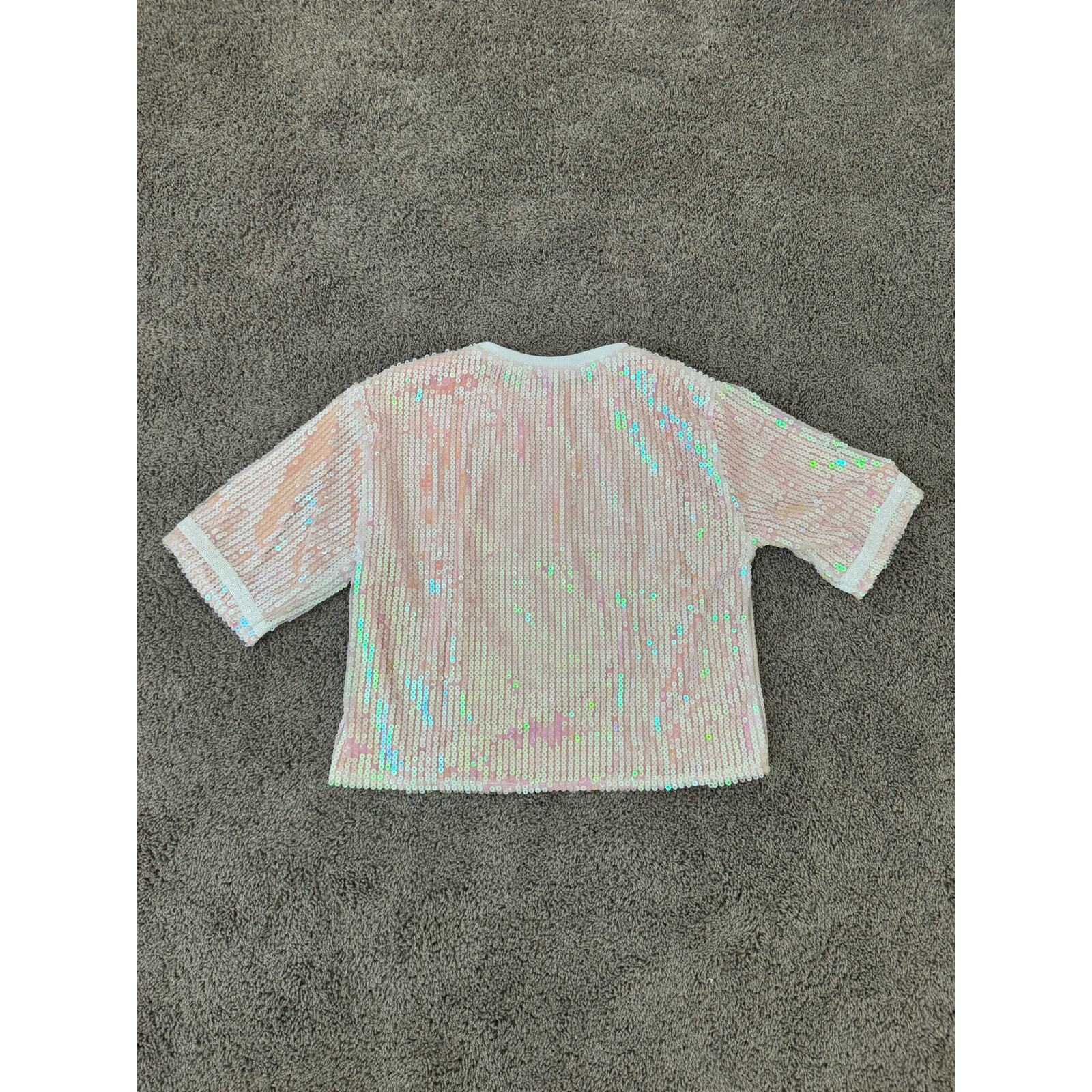 College Game Day Pink Sequin Short Sleeve Shirt Top Womens Size Medium
