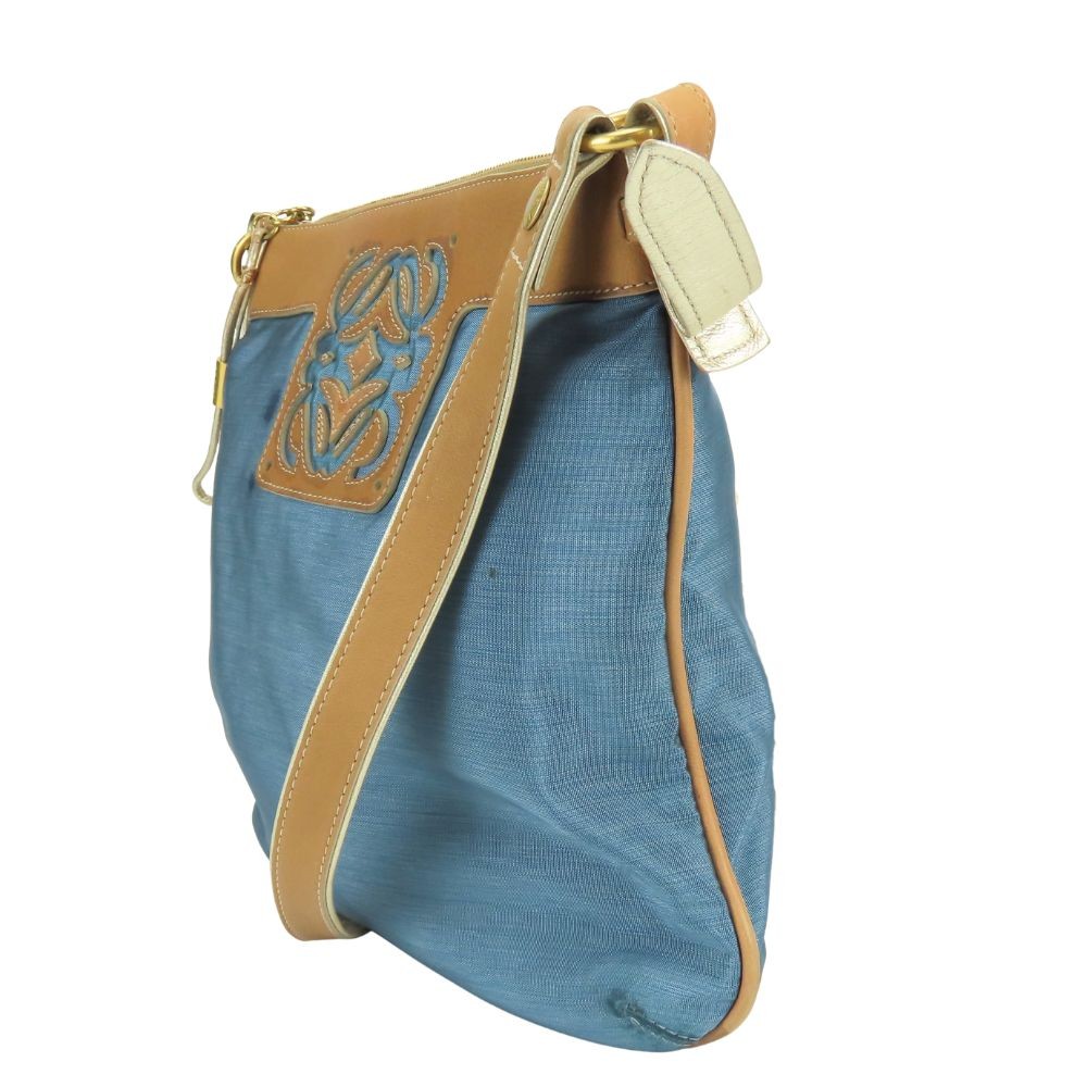 USED LOEWE Shoulder Bag anagram 340807 Nylon/leather Blue Camel Everyday use
