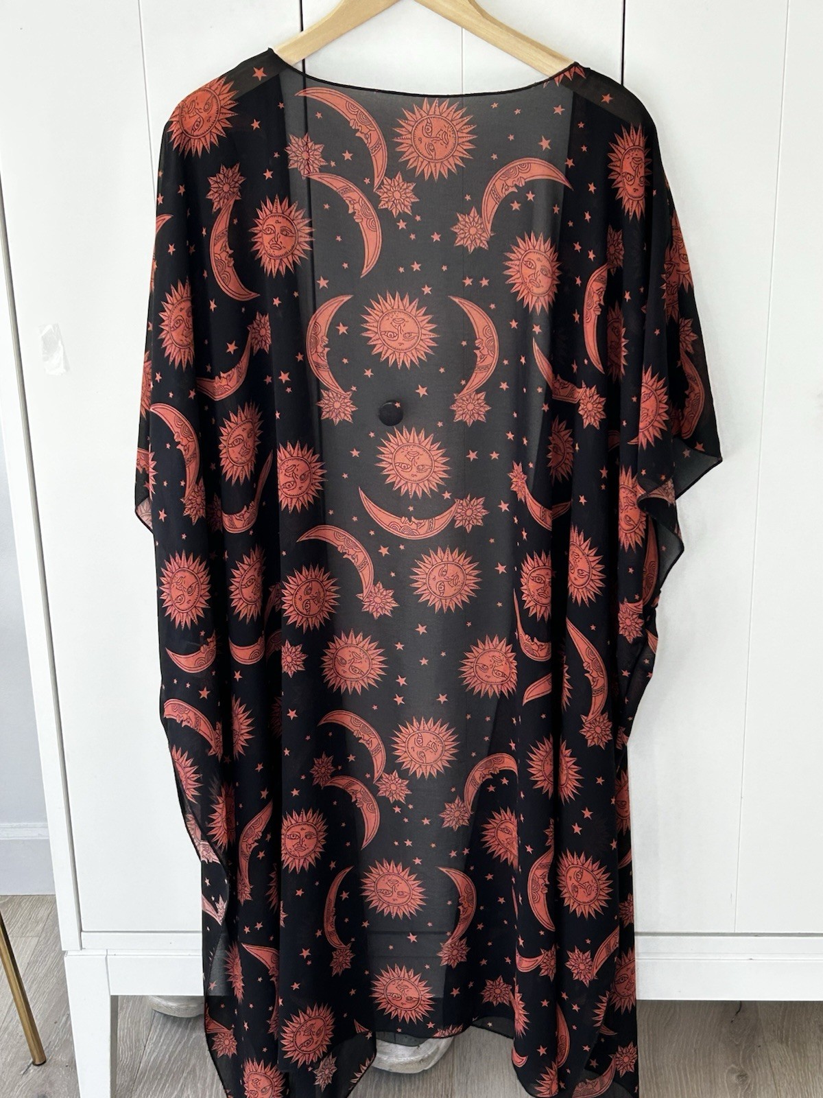 Hibluco Celestial Print Kimono Jacket Medium Black Brown Print Boho Festival
