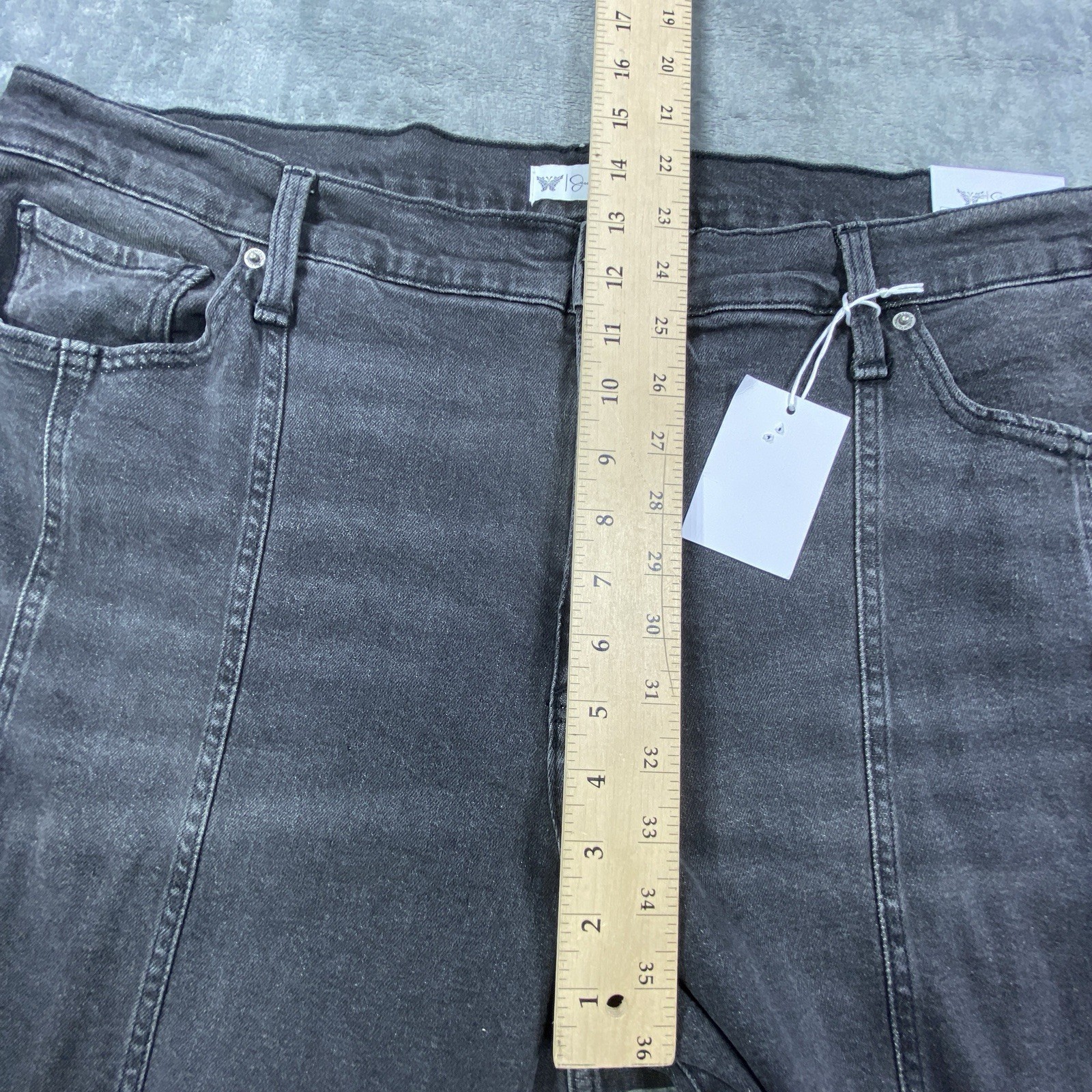 Jessica Simpson Myrtle Barrel Leg Jeans Women 18W Faded Black Wash Boho NEW