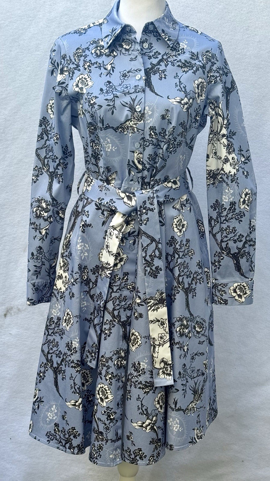 Madeleine Women’s Belted Blue Floral Cotton Dress 4 -6 Office Siren Quite Money