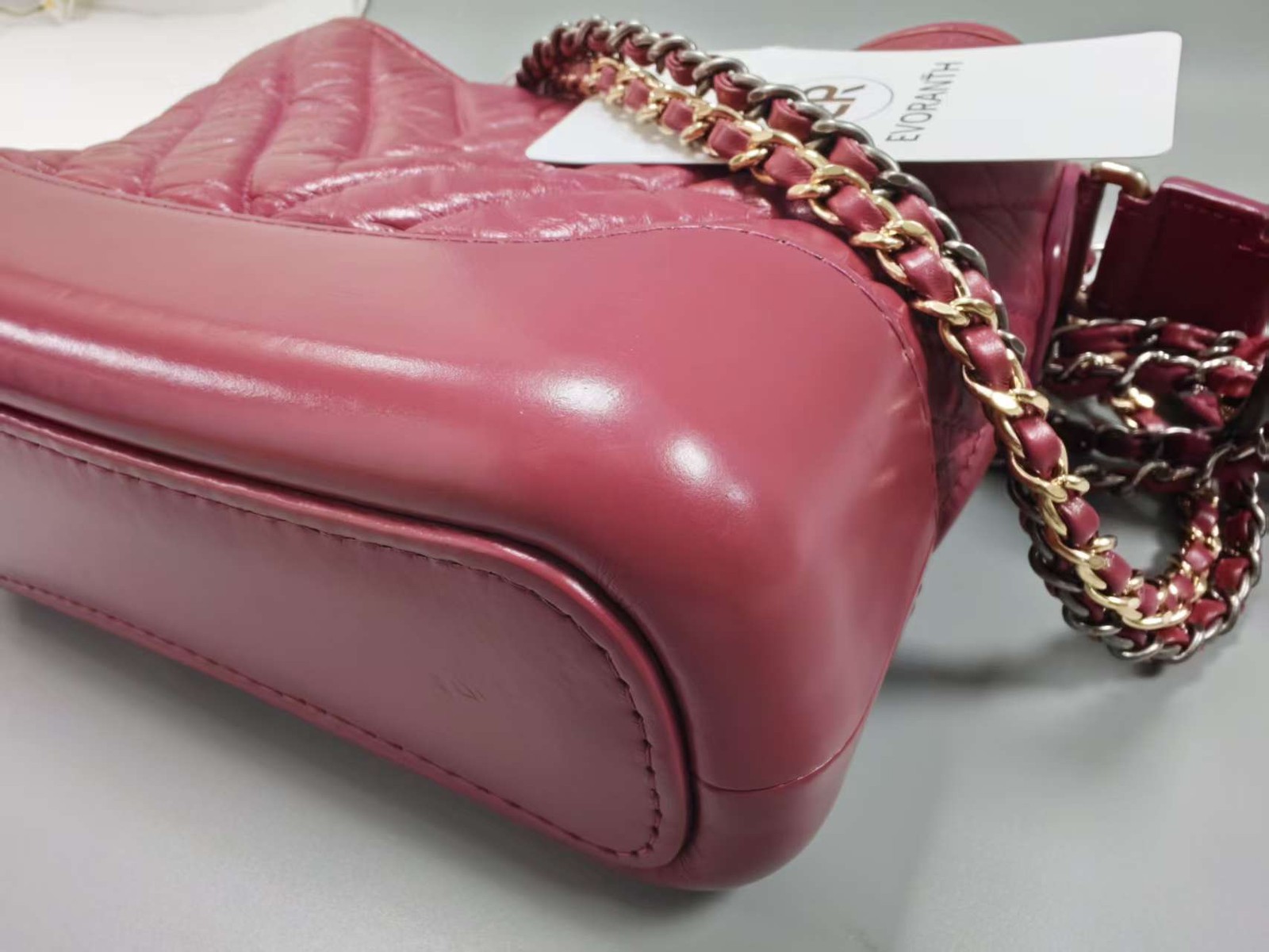 Chanel Gabrielle A91810 Red Chevron Calfskin Crossbody Bag with CC Charm