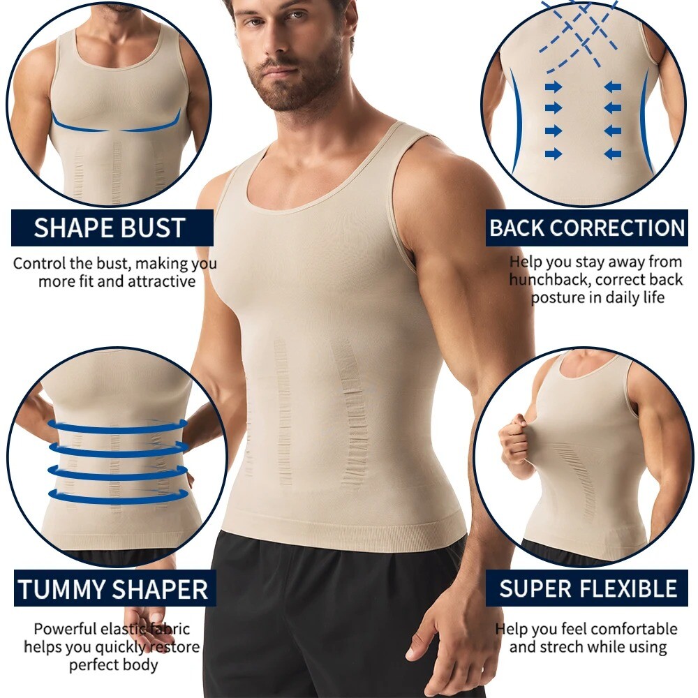 Men’s Body Slimming Tummy Control Shaper Vest Waist Trainer Shapewear Underwear