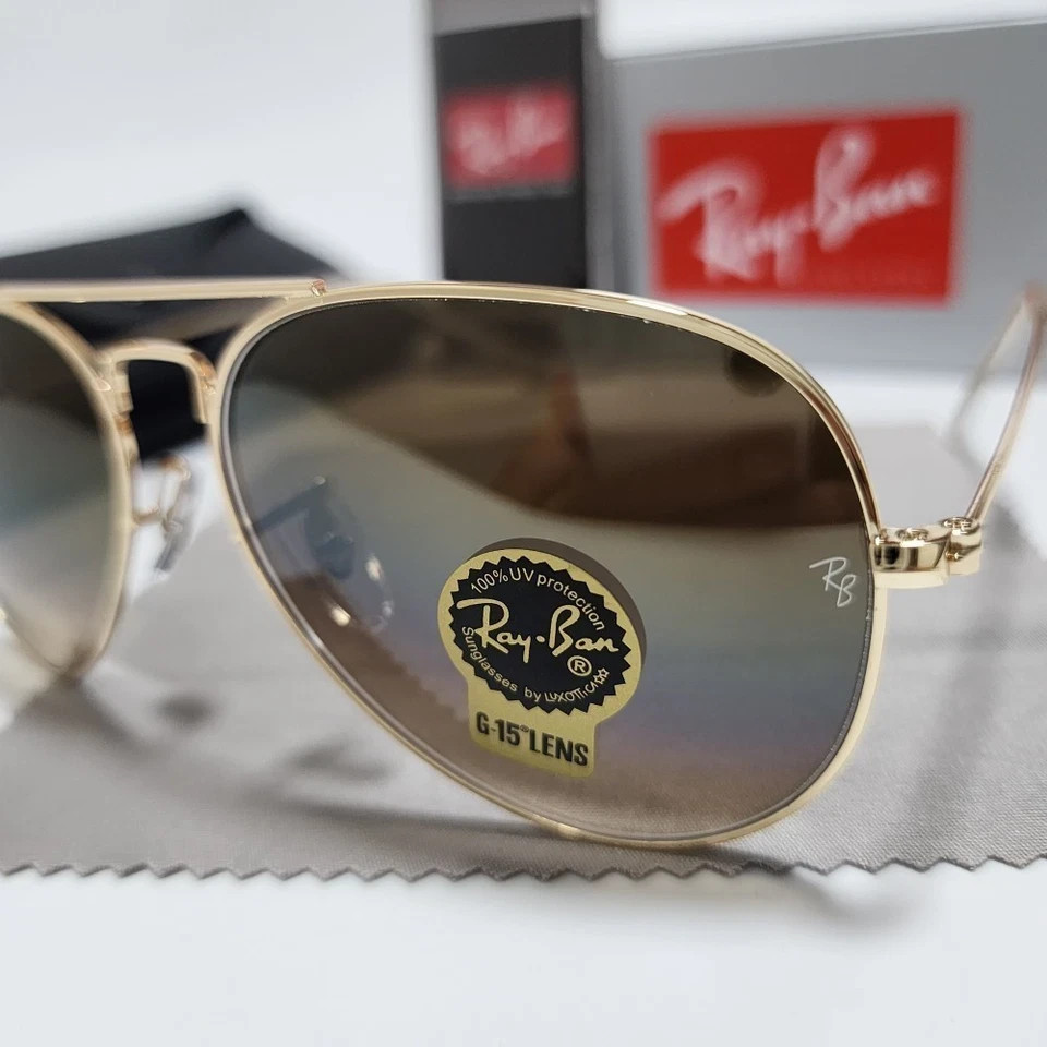 Ray-Ban RB3025 Gold Frame Gradient Brown Glass Aviator Sunglasses 58mm