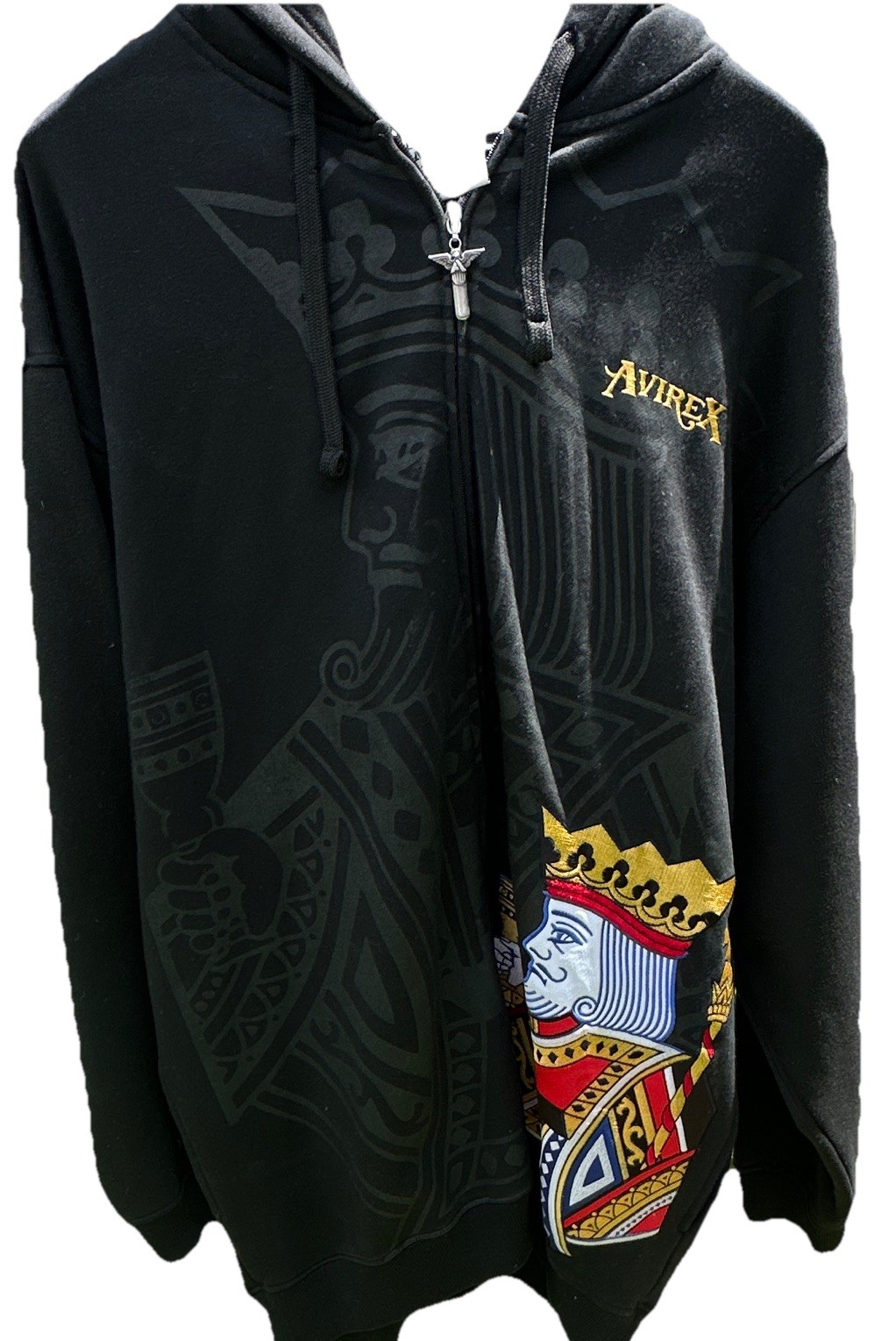 Avirex Men’s Black Full Zip Hoodie King of Spades Graphic Embroidered 3XB