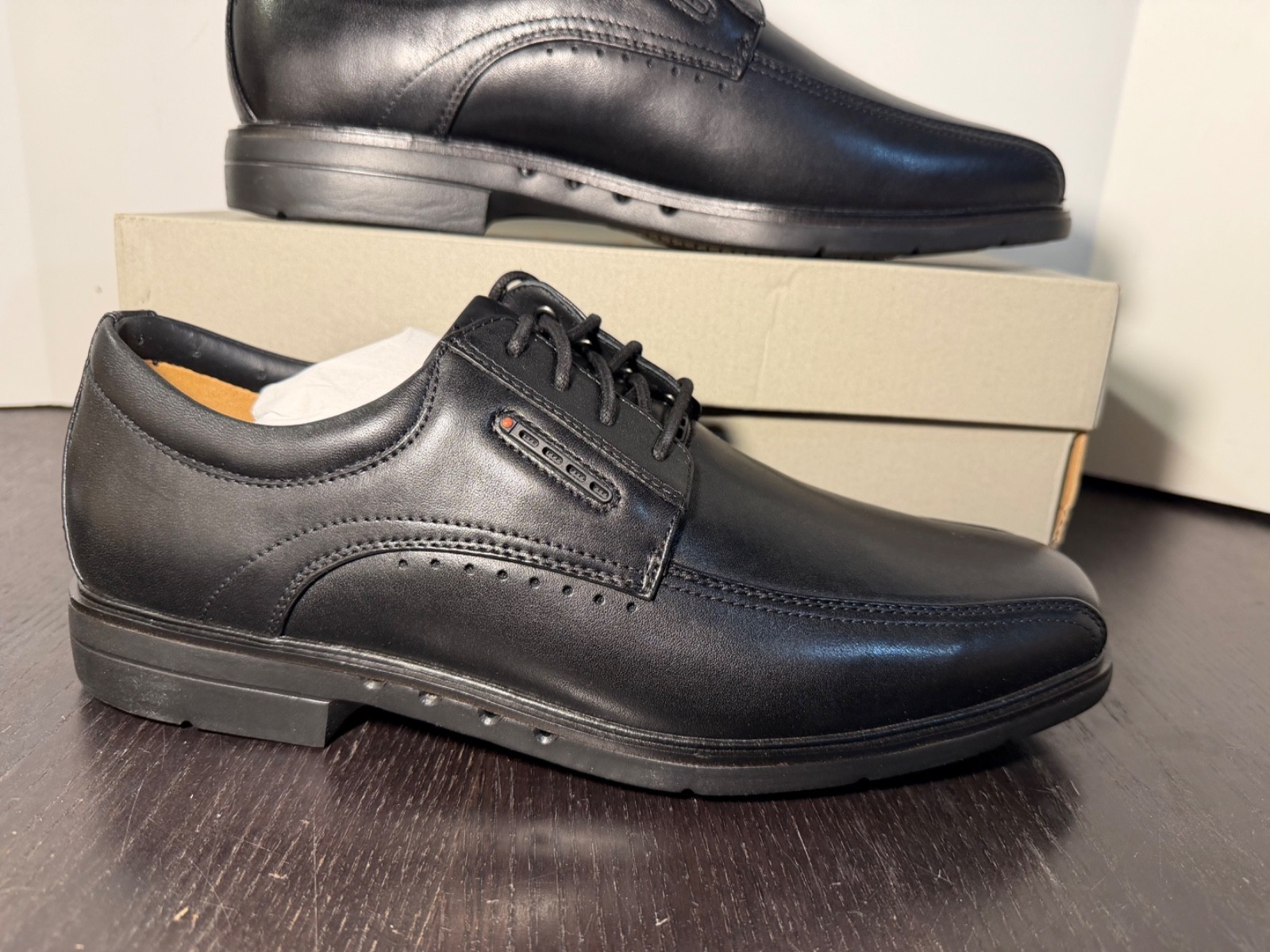 Clarks Un Kendric Way Leather Dress Shoes Black Mens 10.5W (Wide)