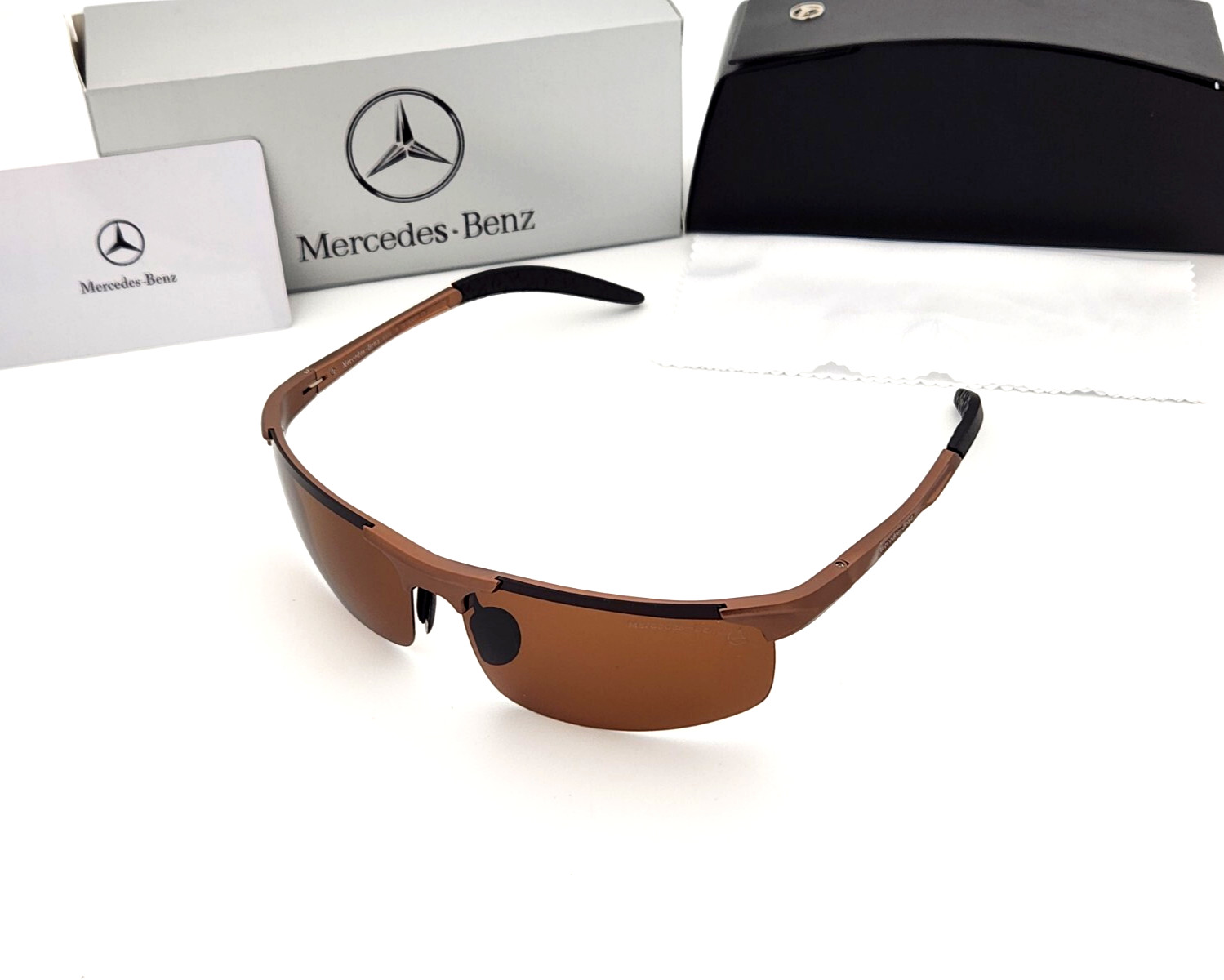 Polarized Mercedes Benz Flex Arm Metal Sport Rimless Sunglasses Copper Brown MB4
