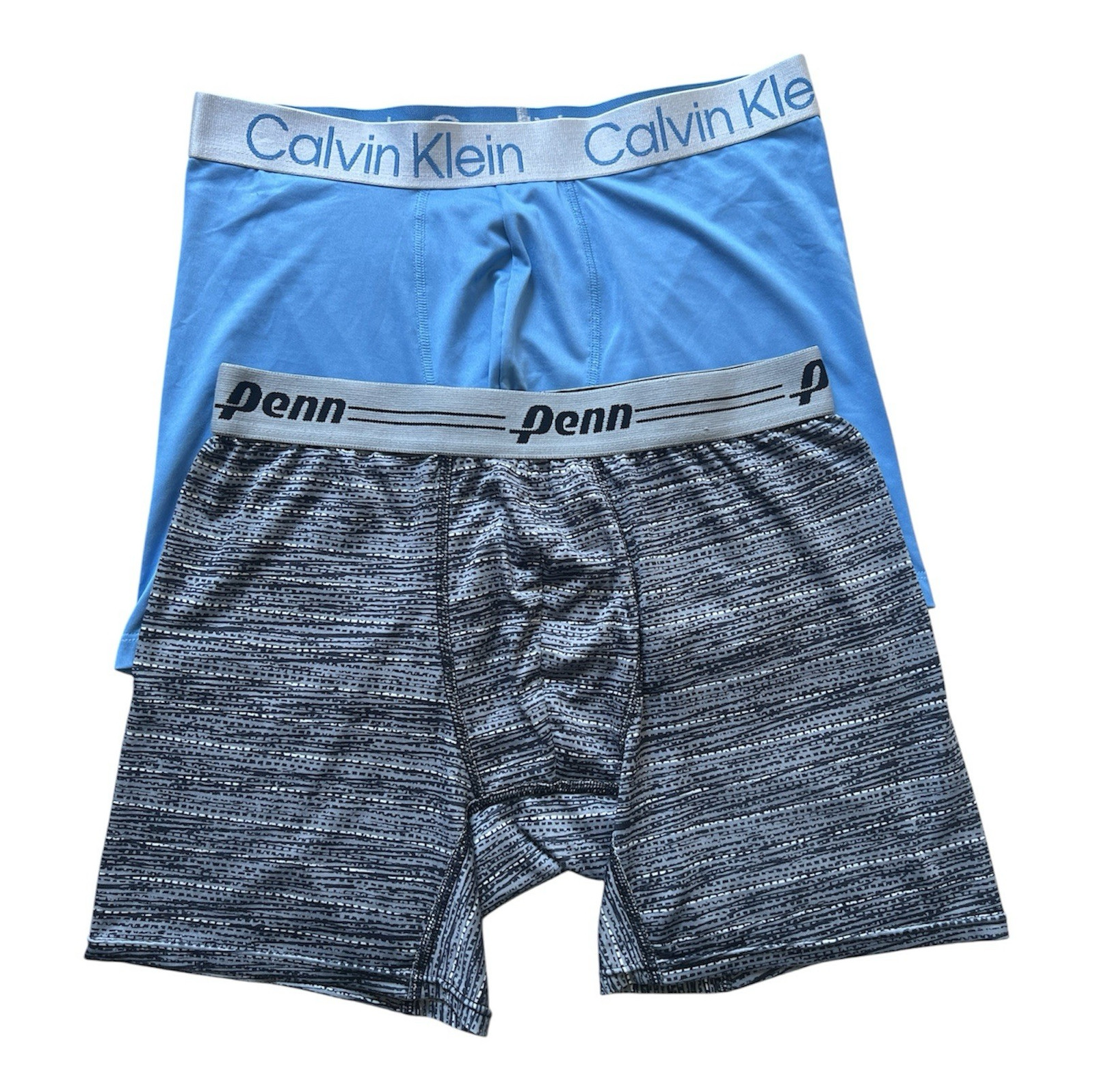 Lot of 2 Mens Boxer Briefs Calvin Klein Blue Penn Gray Space Dye Athletic Size M