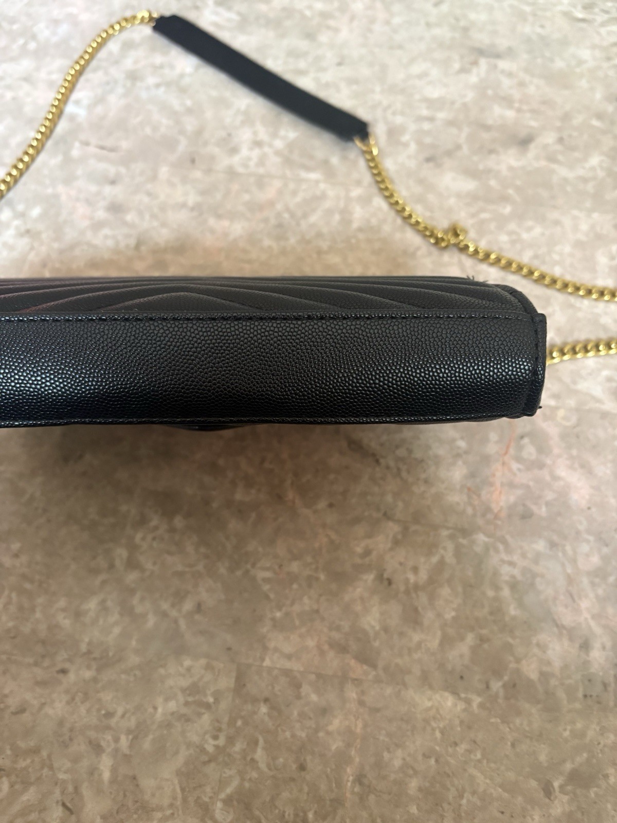 Cassandre Envelope Chain Wallet In Black and Grain de Poudre Leather Women’s