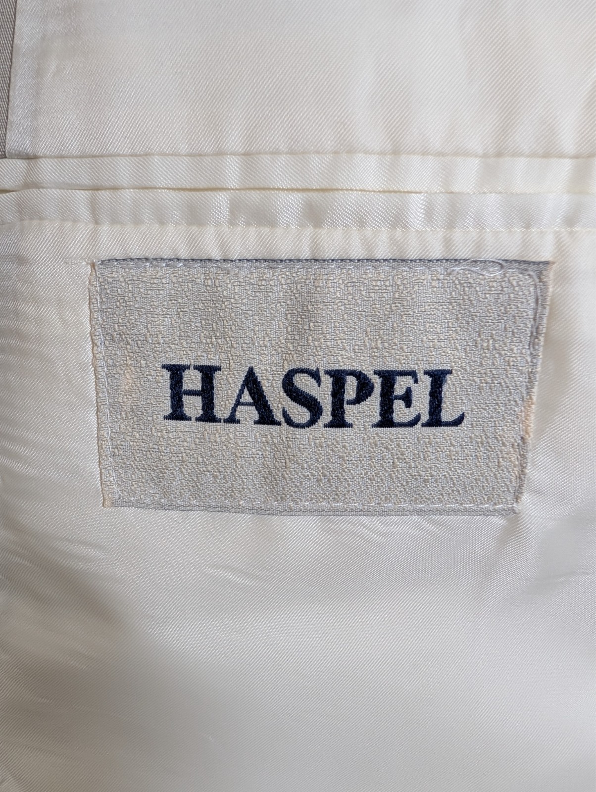 Haspel Perfect Poplin 2 Piece Suit Mens 44R Pants 32×33 Solid Beige Cream Cotton