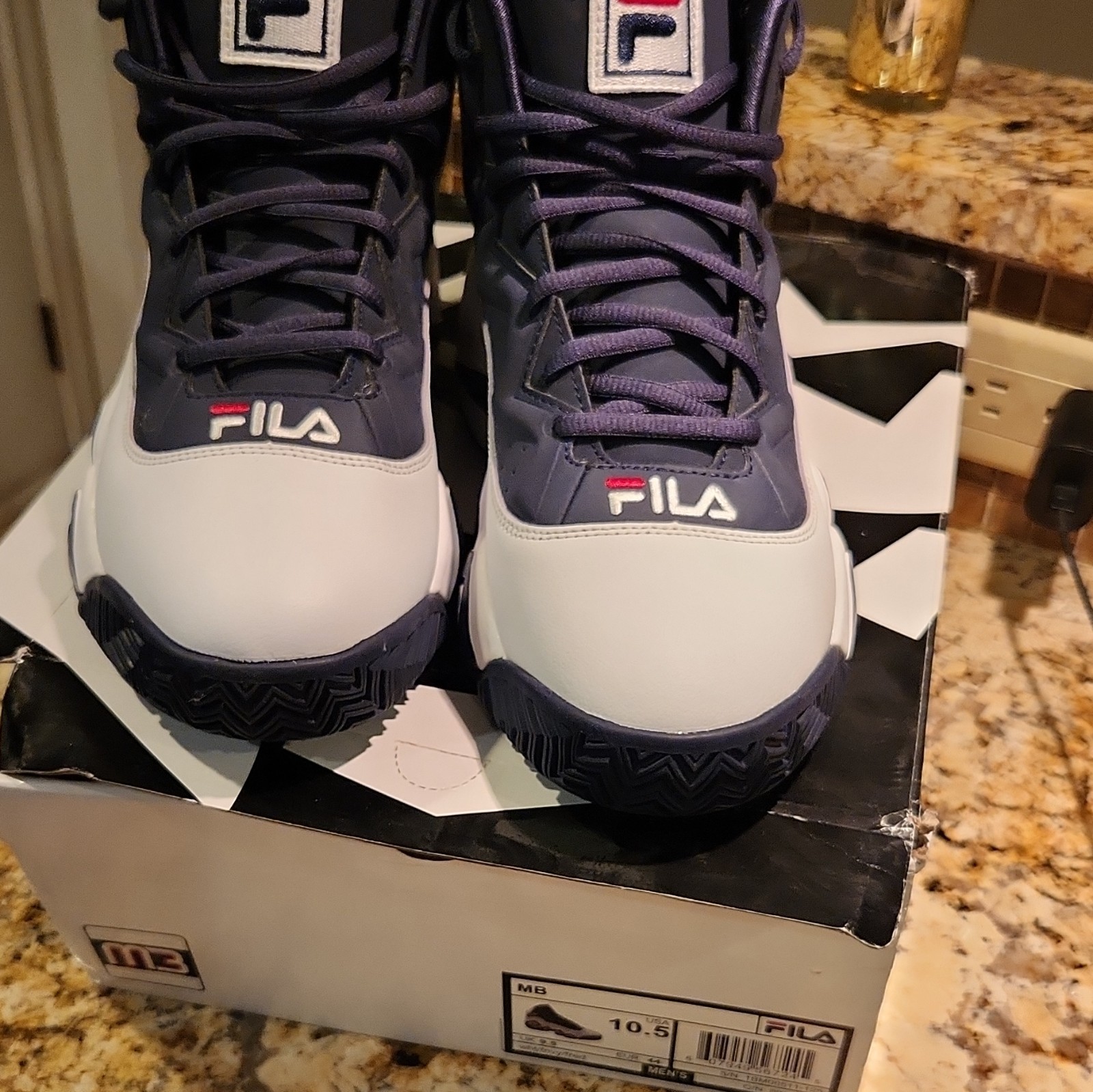 FILA MB Men’s Mid Top Basketball Sneakers Colorblock White/Navy Lace-Up