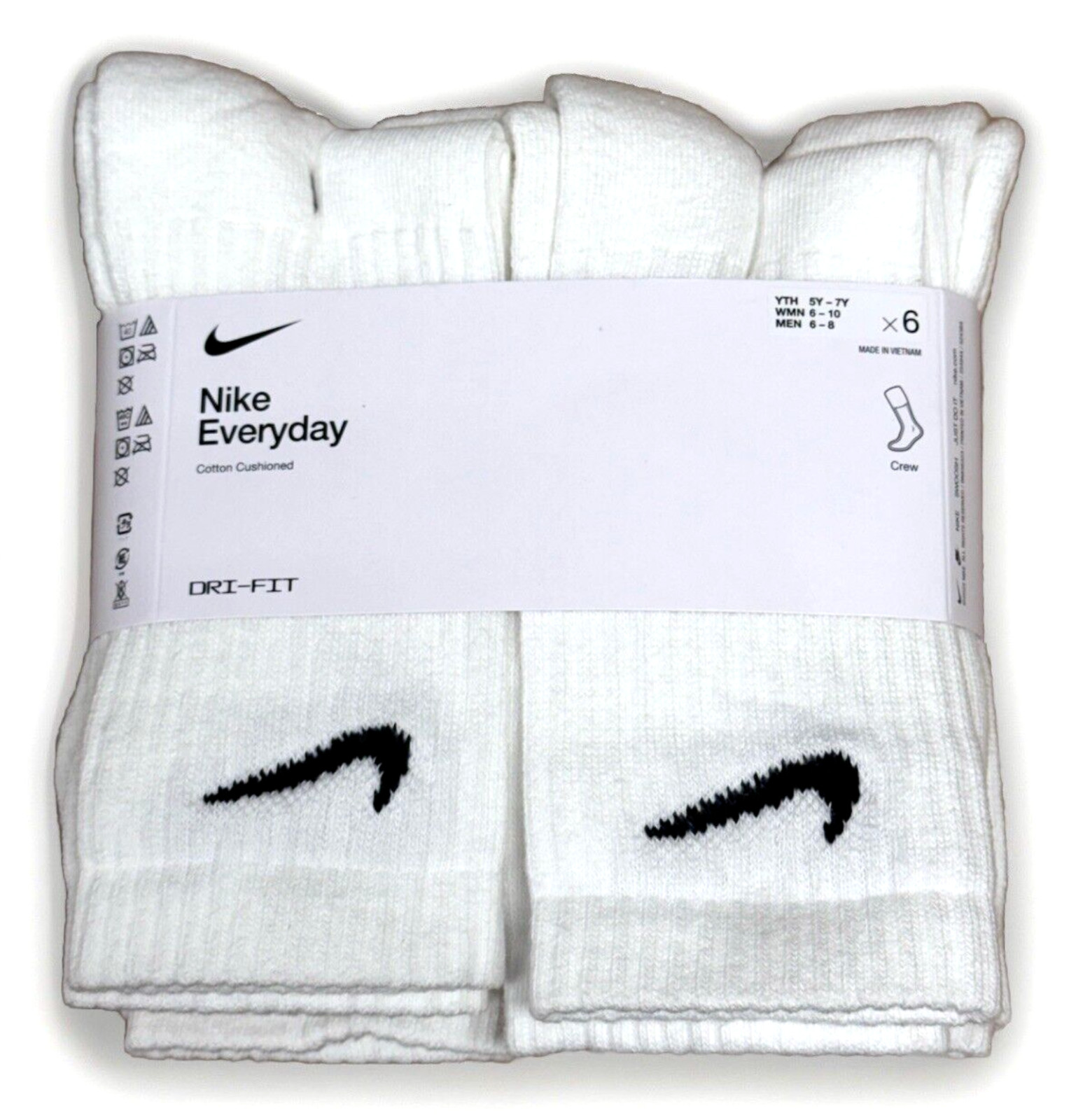 AUTHENTIC Nike Women’s Everyday Training Crew Socks 6-PAIRS WHITE MEDIUM 6-10