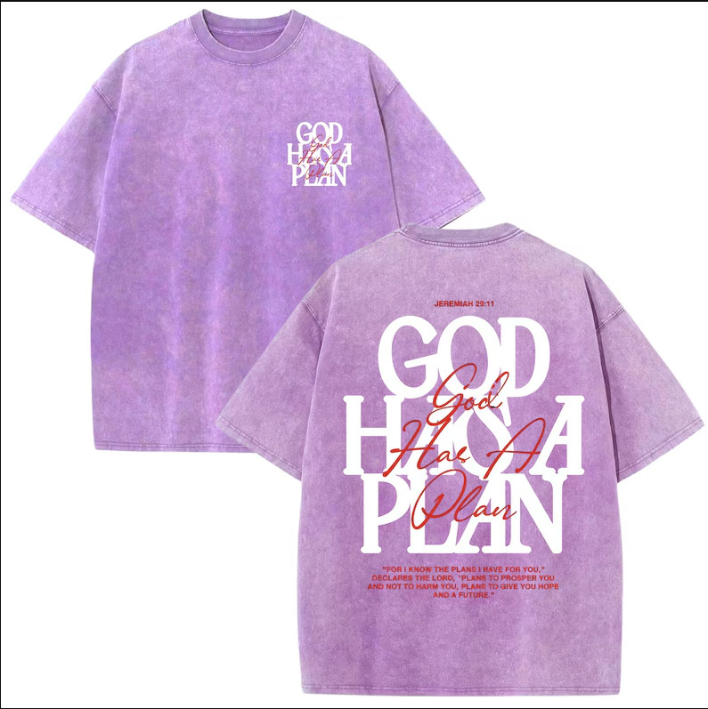 God Has A Plan Vintage Christian T Shirt Oversized Acid Wash Faith Graphic Tee