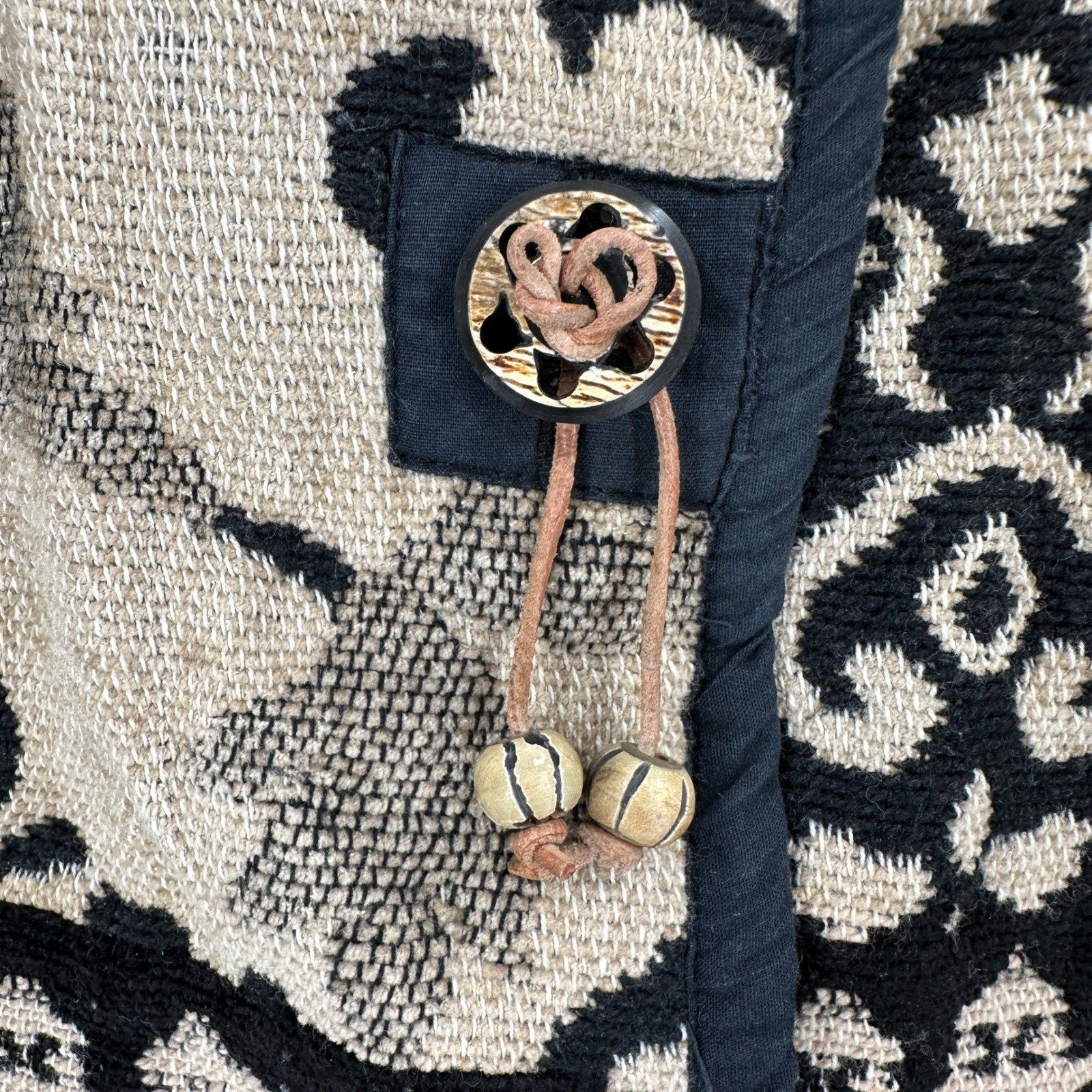 Flashback Tapestry Jacket Womens 3X Black Beige Damask Floral Toggle Button Boho