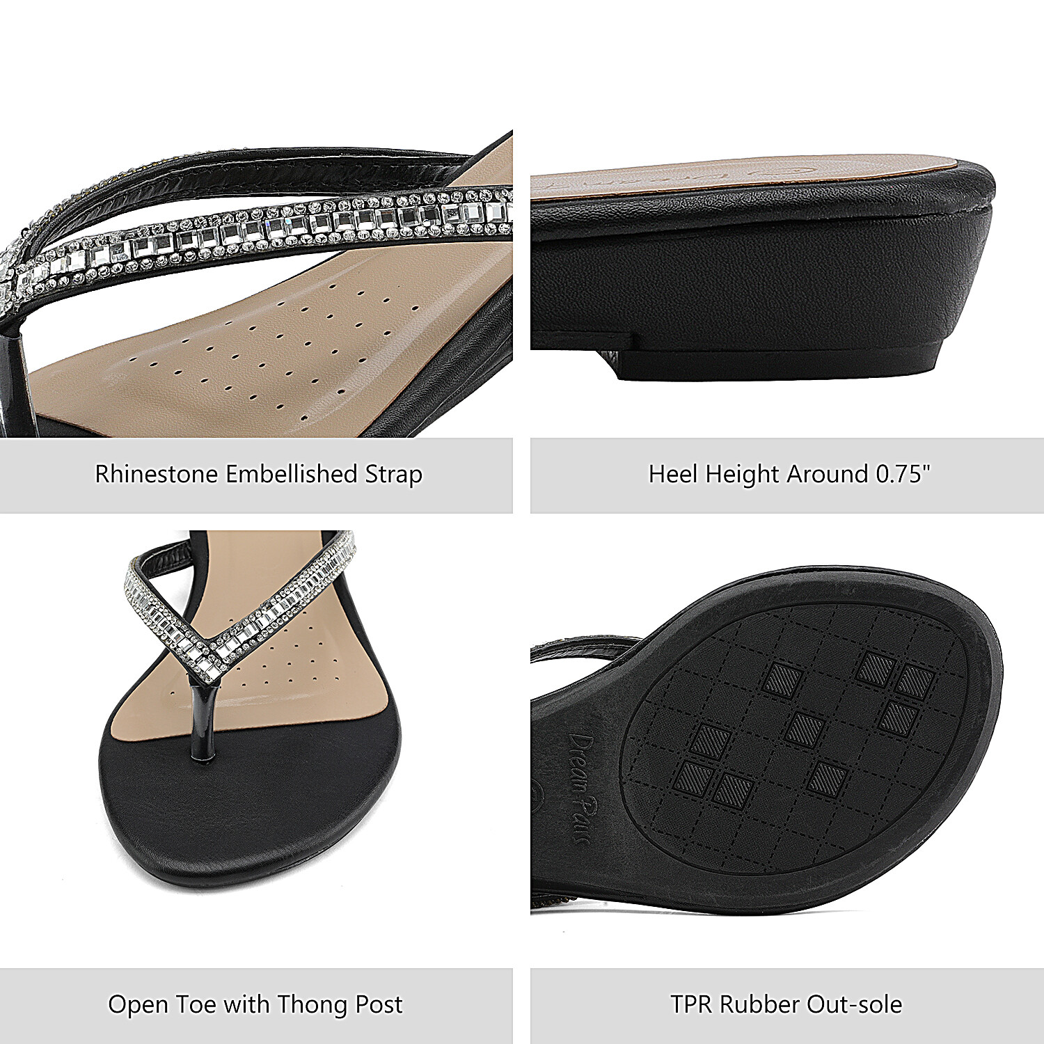 Women Party Rhinestones Flip-Flop Slides Flat Sandals Thong Open Toe Shoes Size