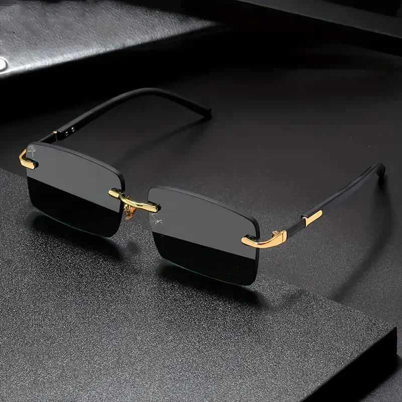 Rimless Sunglasses Rectangle Fashion Popular Women Men Shades Small Square