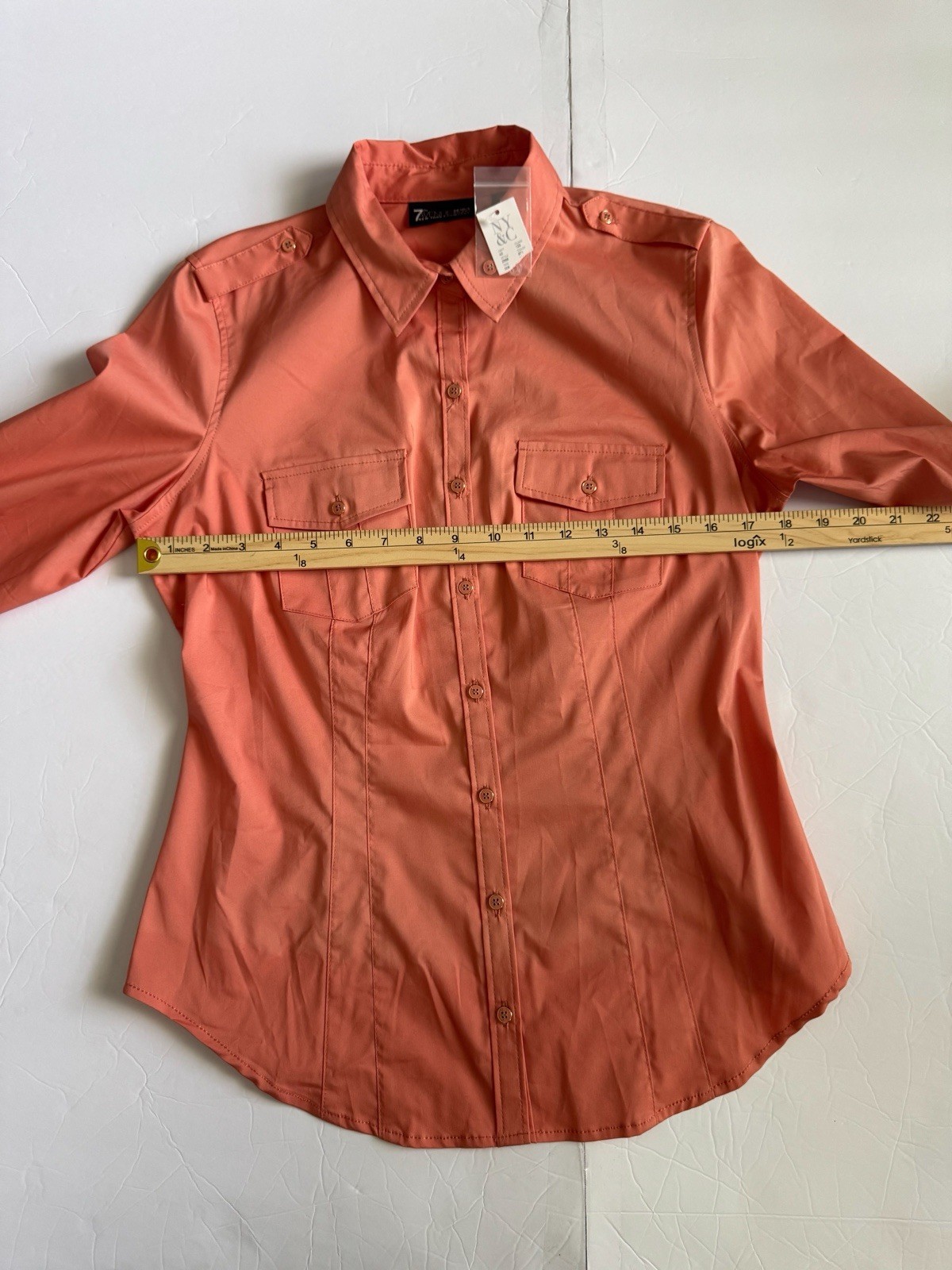 NWT 7th Avenue NY&C Coral Utility Shirt Military Button Down Pocket Epaulets