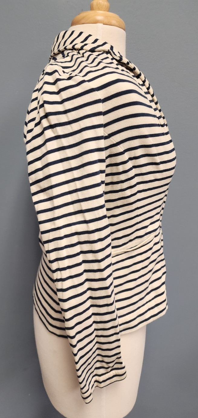 J Crew Maritime Knit Off White Navy Blue Striped Cotton Blazer Womens S Small