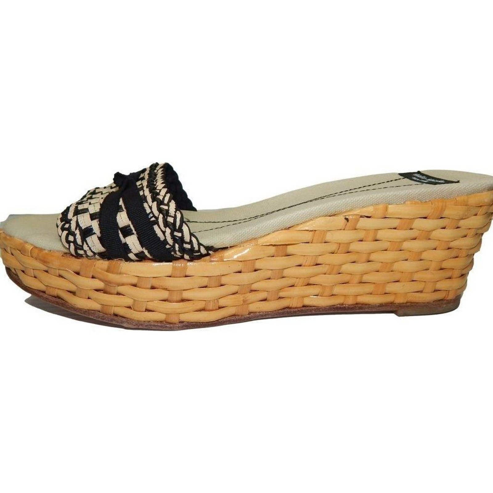 Kate Spade Black and Ivory Boho Woven Wedges Women Boho Wedding Guest Summer