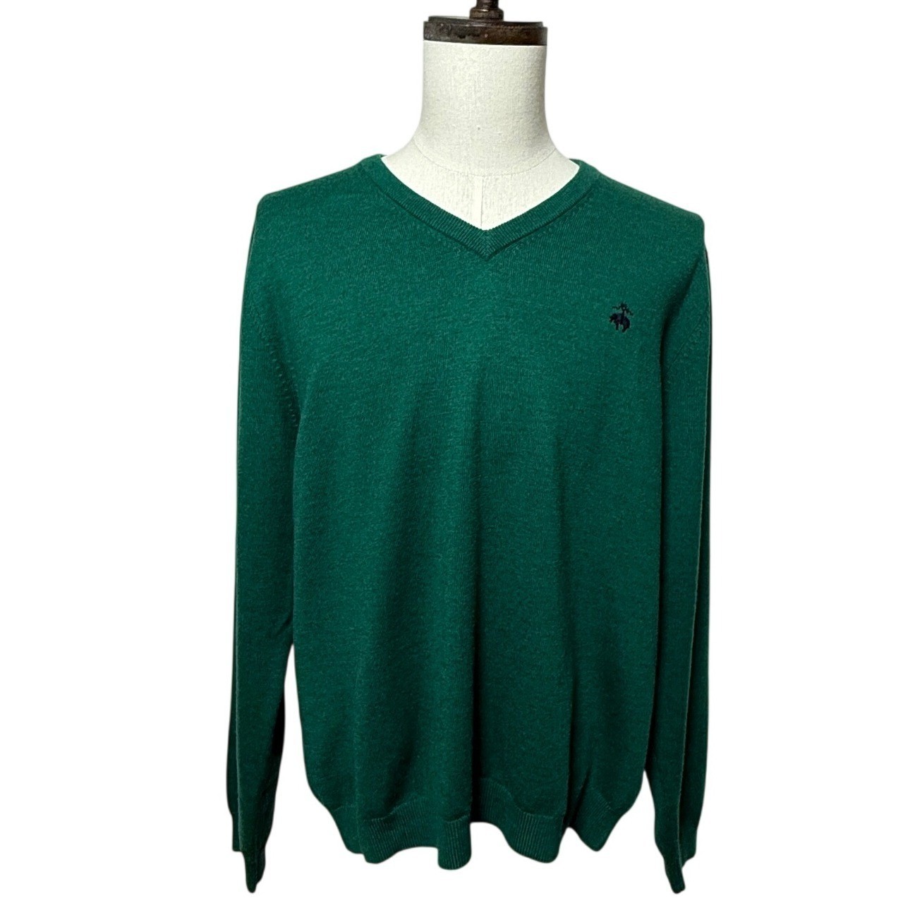 Brooks Brothers Sweater Mens XL Green V-Neck Merino Wool Blend 346 Office Career