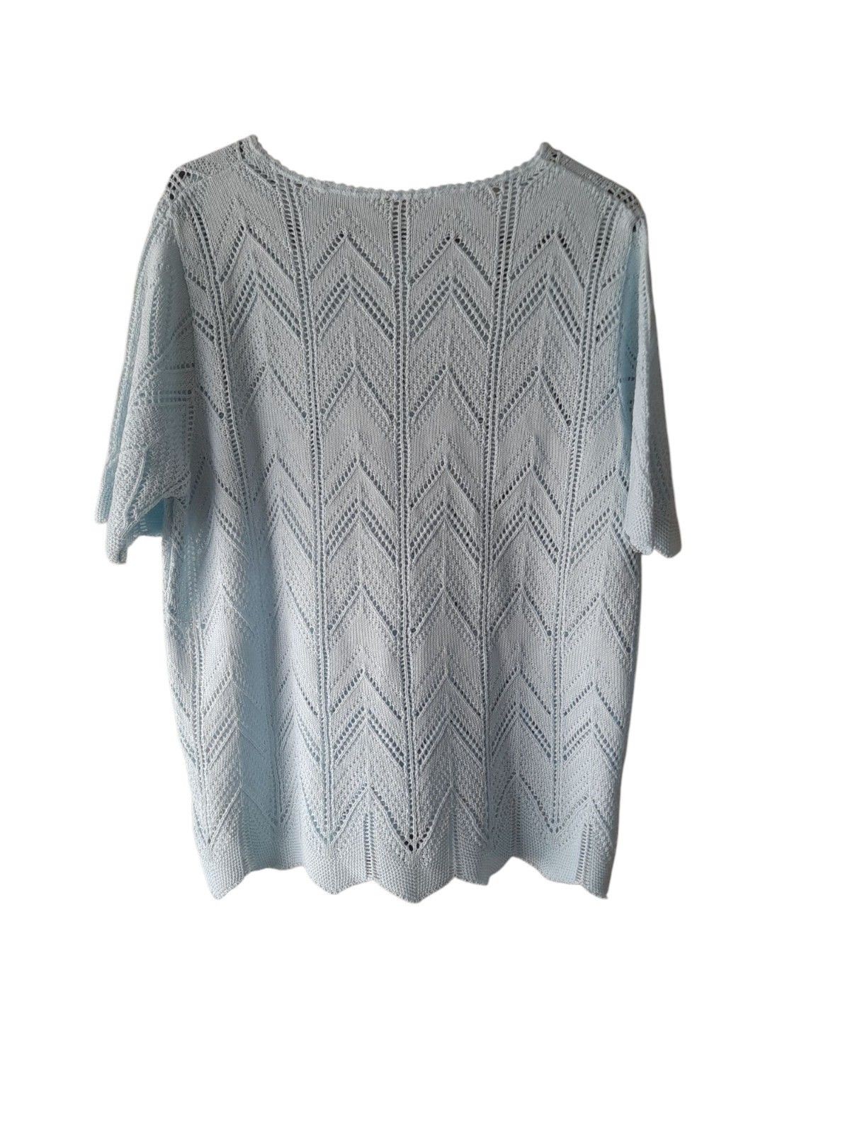 M&S Marks & Spencer Jumper UK 12 Light Aqua S/Sleeve Pointelle Vintage 1990’s