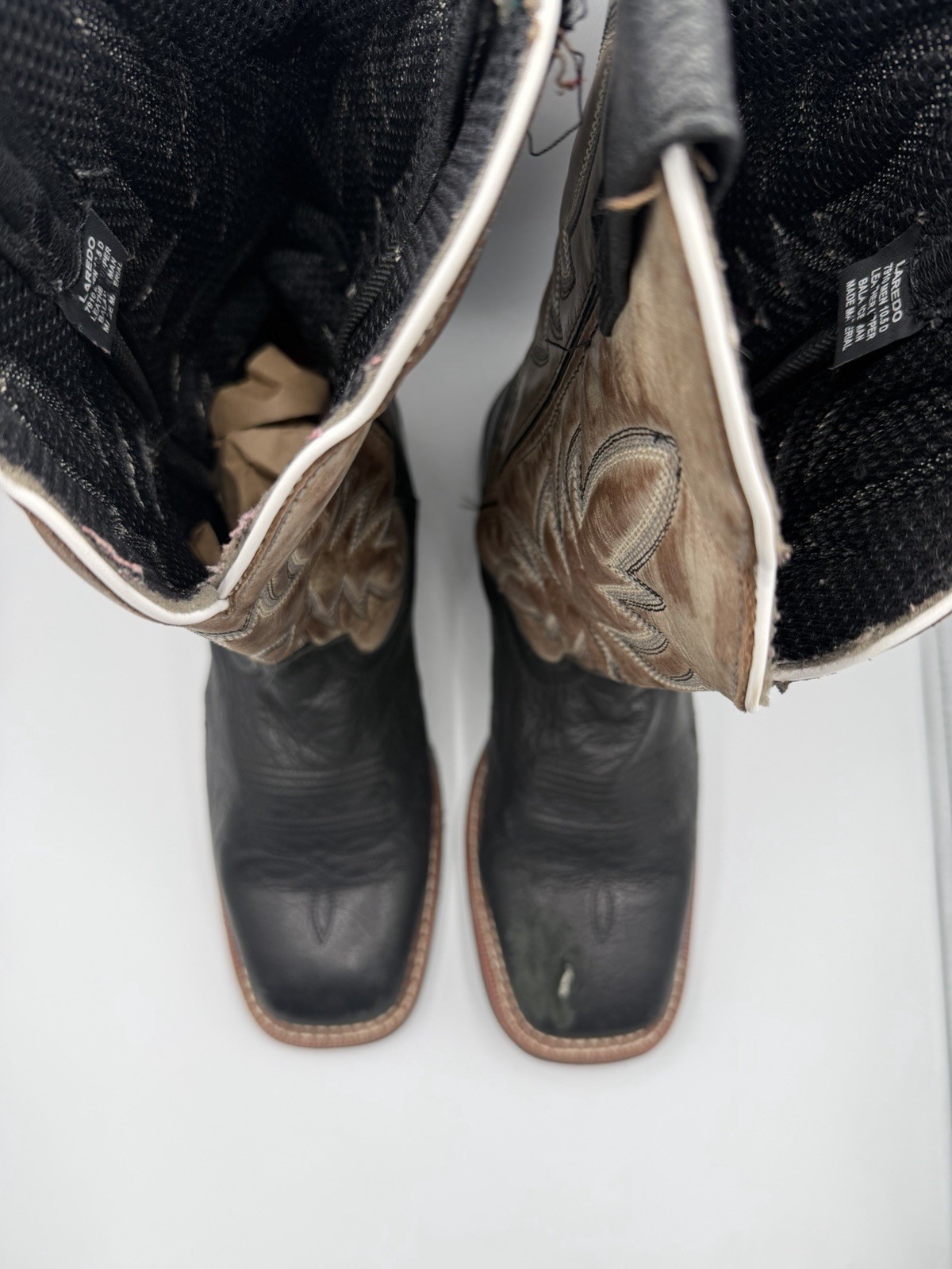 Laredo 7910 Men’s 10.5D Black Brown Leather Western Cowboy Boots Soft Toe